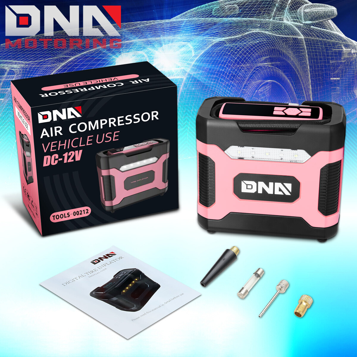 DC-12V 150PSI Digital Tire Inflator Portable Car Air Pump Compressor w/LED Pink