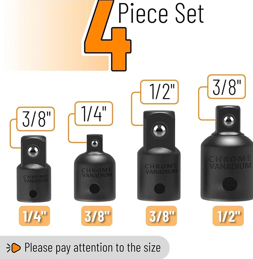 4PCS Impact Socket Adapter Reducer Set – Heavy Duty Drive Converter Tools – NEW