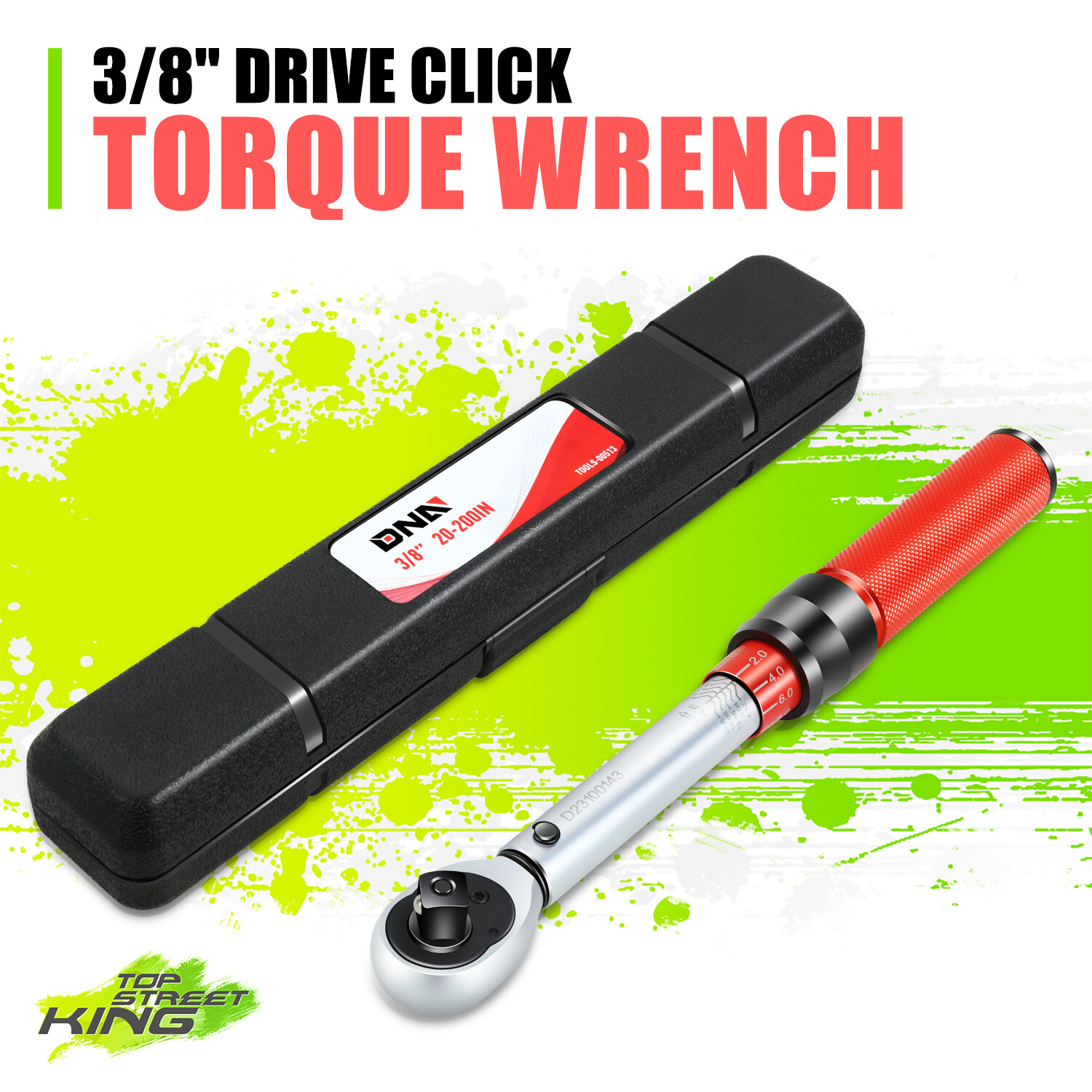Red 3/8″ 20-200IN.-LB Mechanic Adjustable Click Torque Wrench w/ Storage Box
