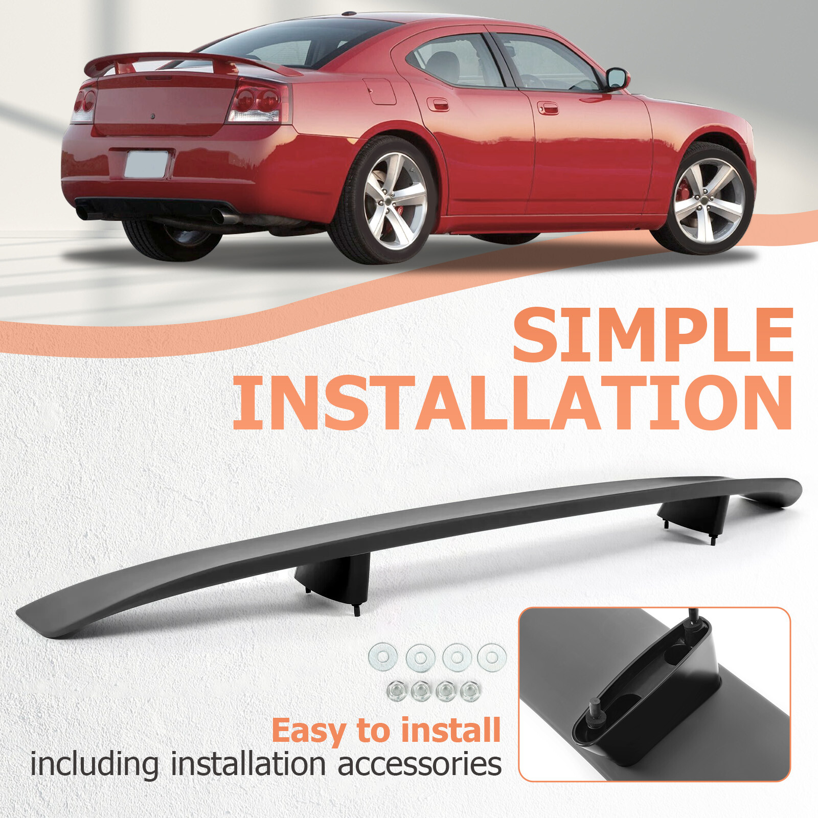 Matte Black Rear Trunk Wing Spoiler ABS For 2006-10 Dodge Charger Factory Style