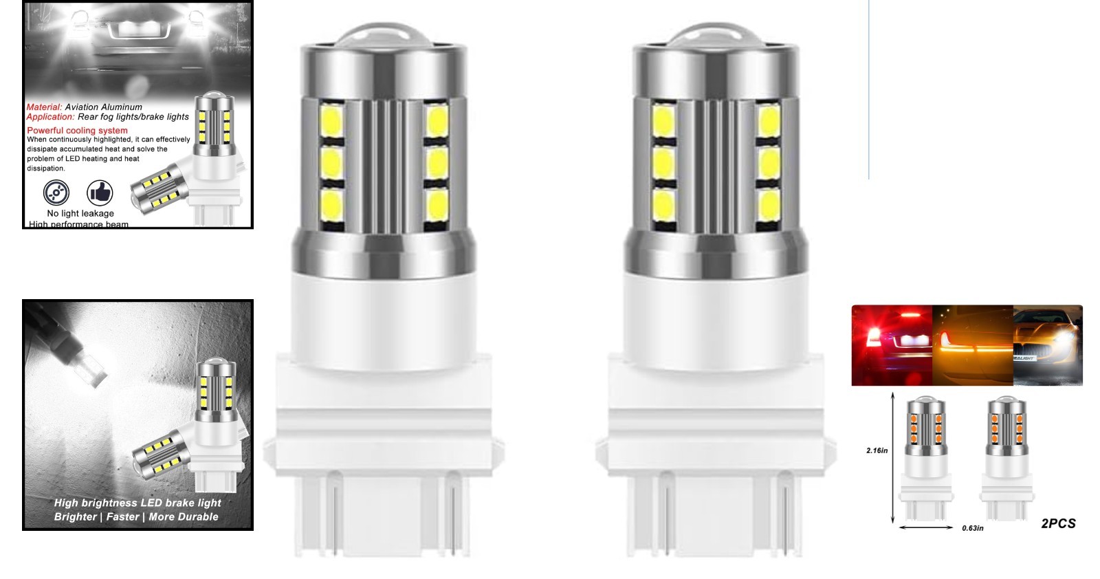 Durable 2PCS 3157 T25 LED Signal Bulbs – Easy Installation & 50,000 Hours Life