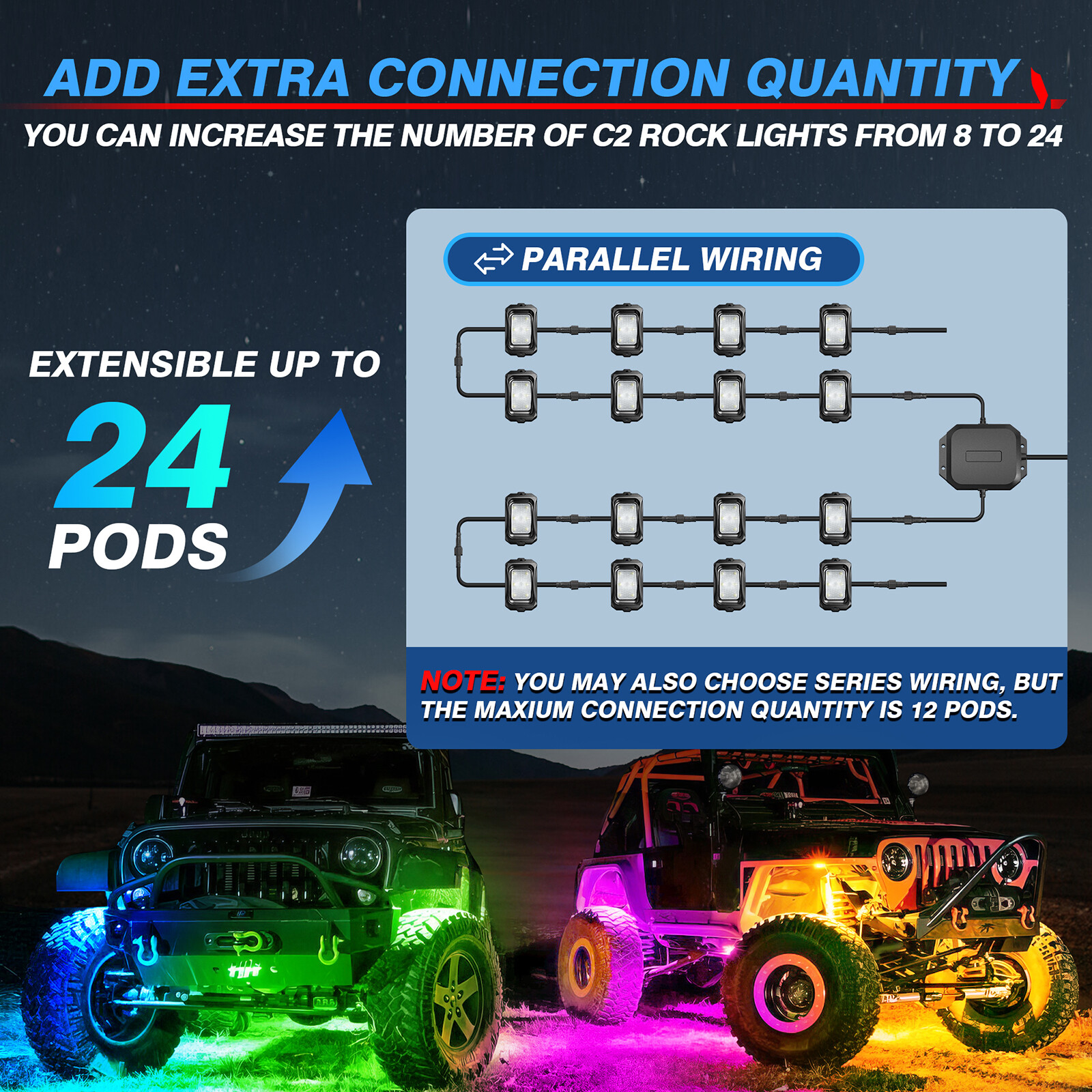 MICTUNING C2 RGB+IC Dream Color LED Rock Lights Kit, 8-24 Pods Underglow Lights