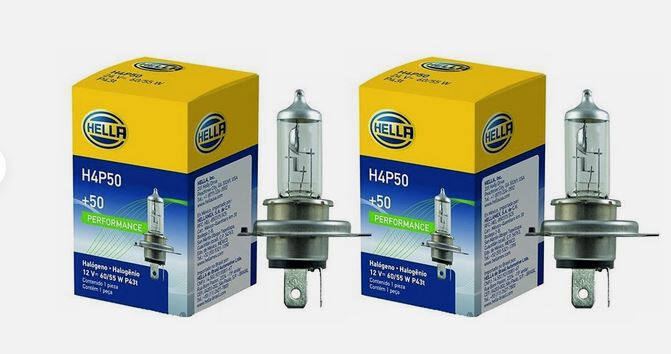 2PCS Hella H4 60/55W H4P50 +50 Halogen Headlight Bulbs 12V