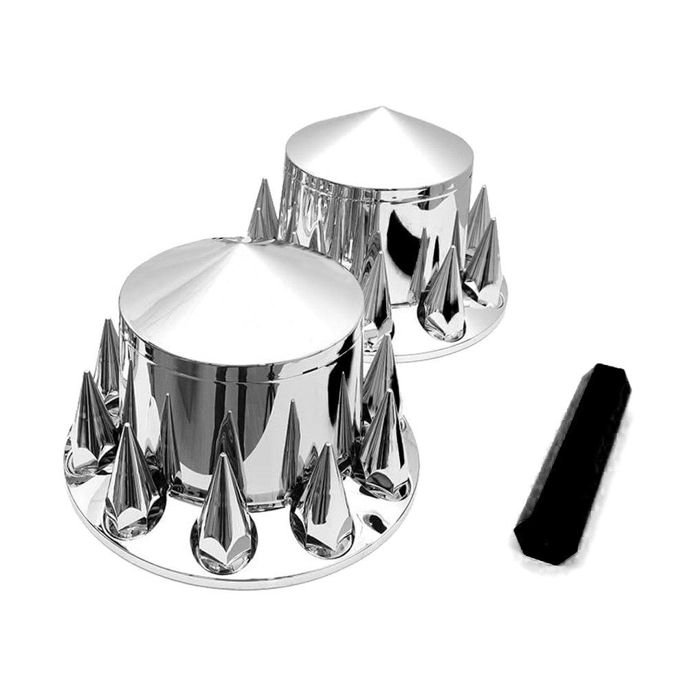 33mm Chrome Rear Axle Hub Cap Thread On Spiked Nut Covers 2 Pcs for Semi Truck