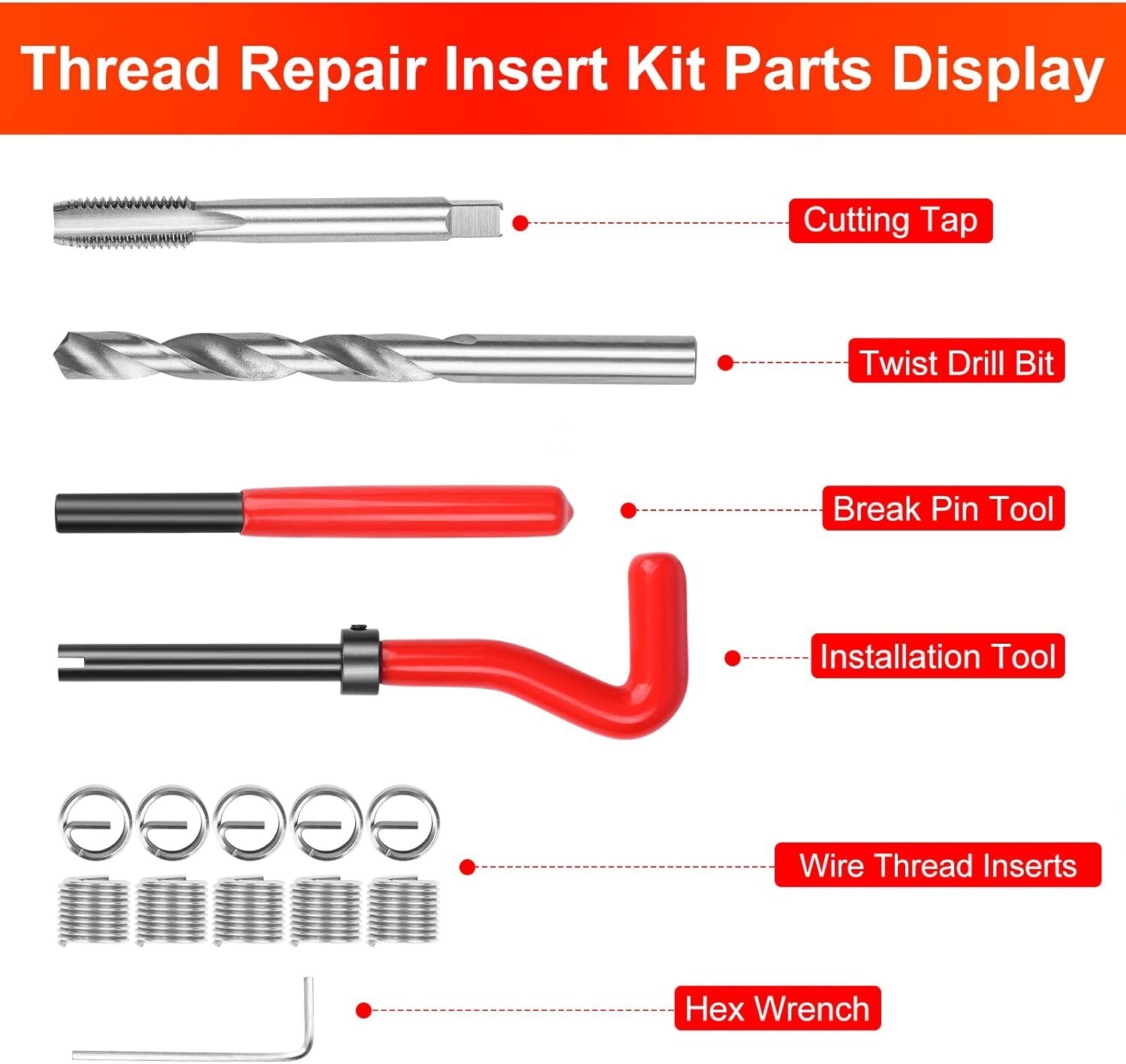 15PCS Auto Thread Repair Kit M10X1.25 Pro Car Stainless Helical Coil Insert Tool