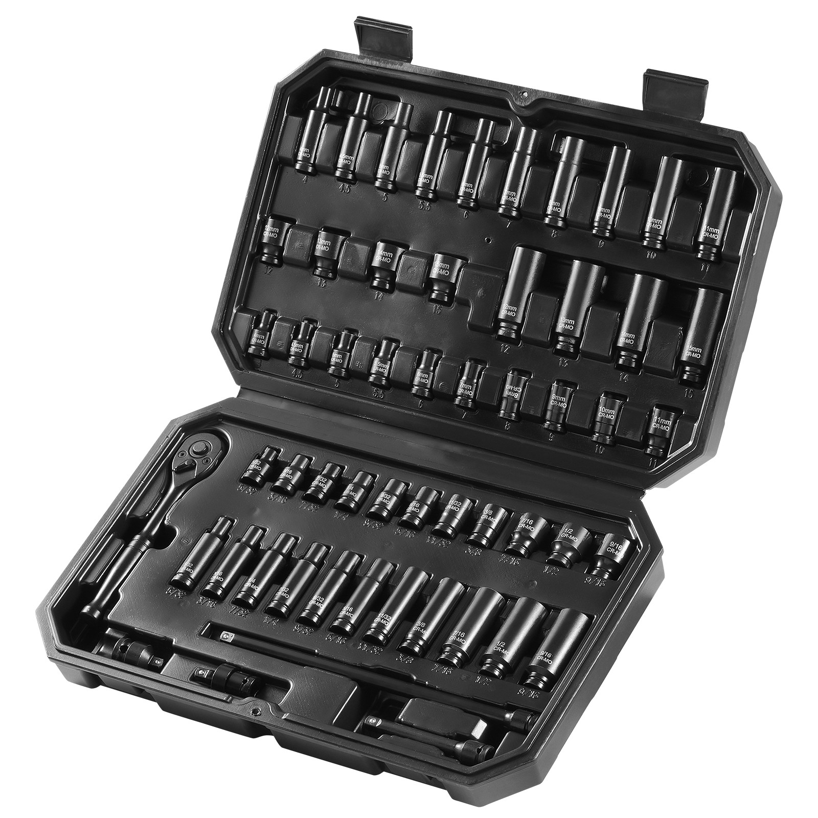 VEVOR Impact Sockets Set 55pcs 6-Point 1/4″ Drive Bit Ratchet Tool Kit Case