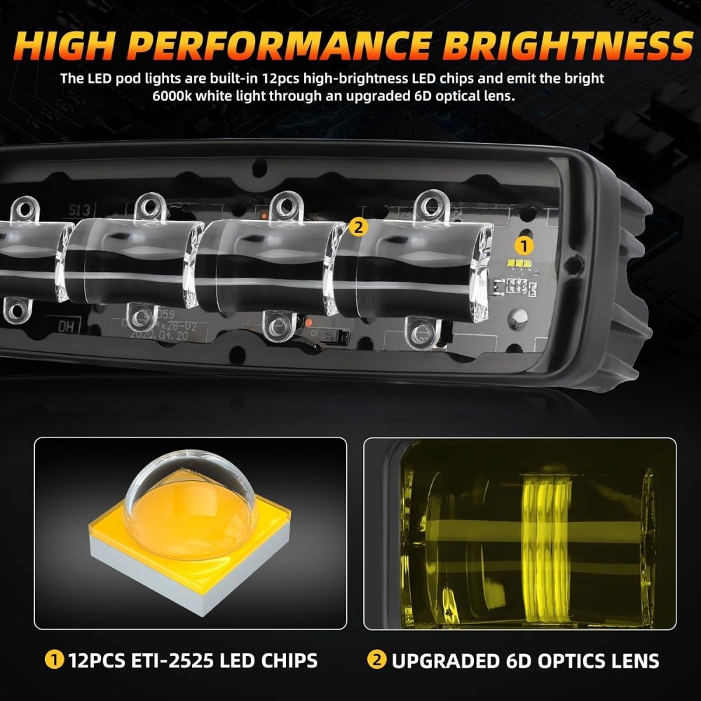 2 Pack 6inch LED Work Light Bar Spot Pods Fog Lamp Offroad Driving Truck 4WD SUV