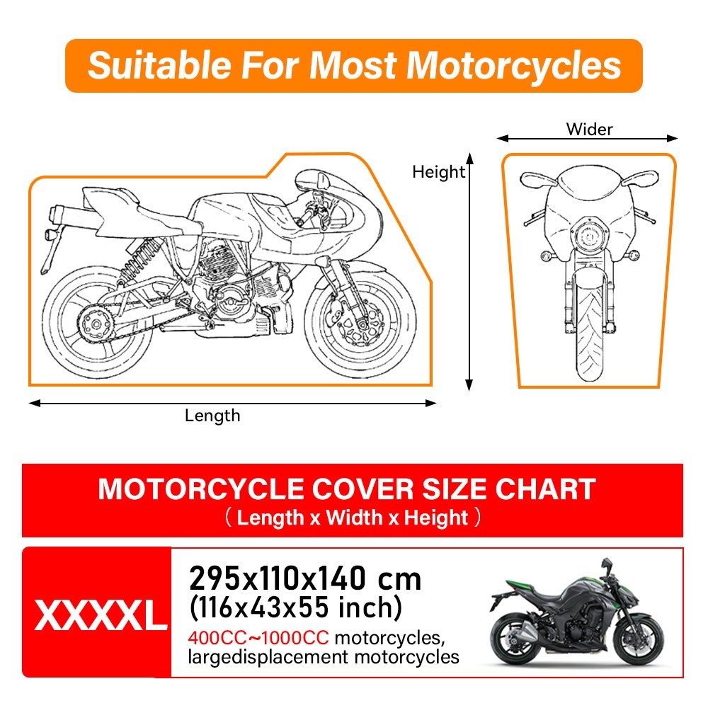 4XL Motorcycle Cover Waterproof Heavy Duty Bike Covers Snow Rain UV Protector