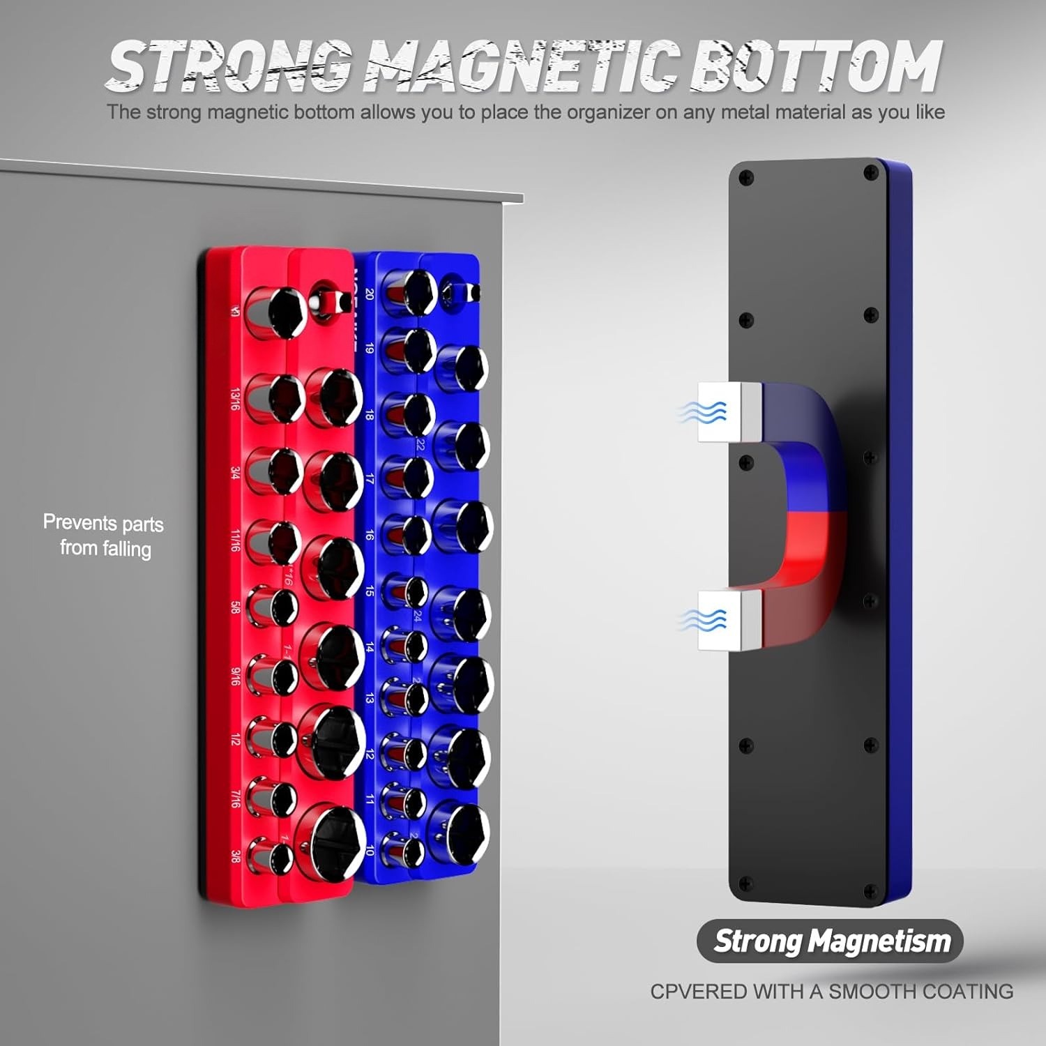 3/8 Inch Magnetic Socket Organizer,2-Pack Metric &SAE Sockets Holder Set
