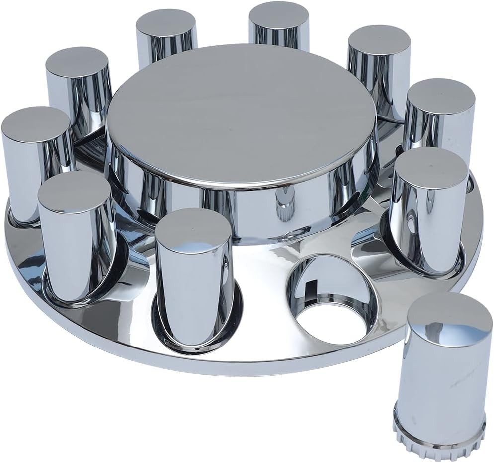 Chrome Flat Top Complete Hub Cover Kit 33mm Lug Nut Wheel Axle Covers Semi Truck