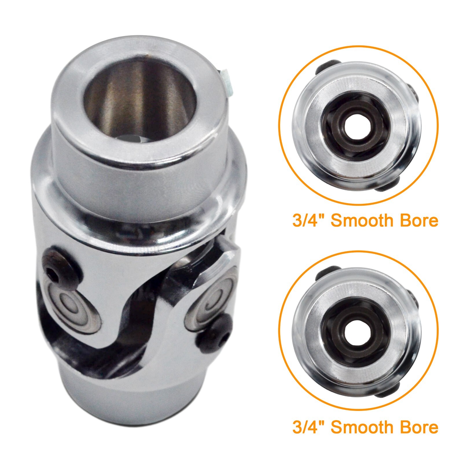 3/4″ Smooth Round x 3/4″ Smooth Round Chrome Steering Universal U Joint Coupler