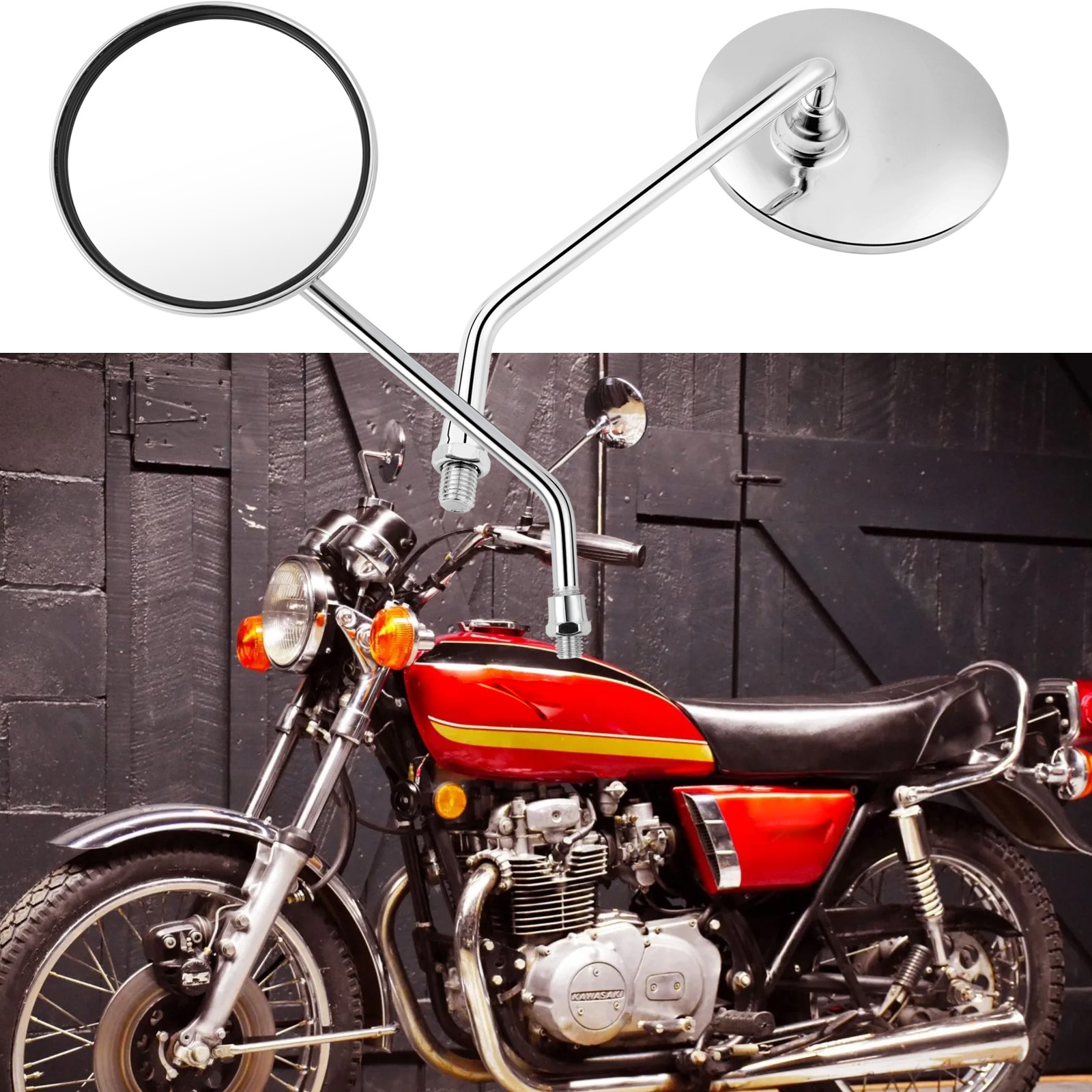 Motorcycle Round Rearview Mirrors 10mm For Kawasaki KZ 400 650 750 900 1000 1300