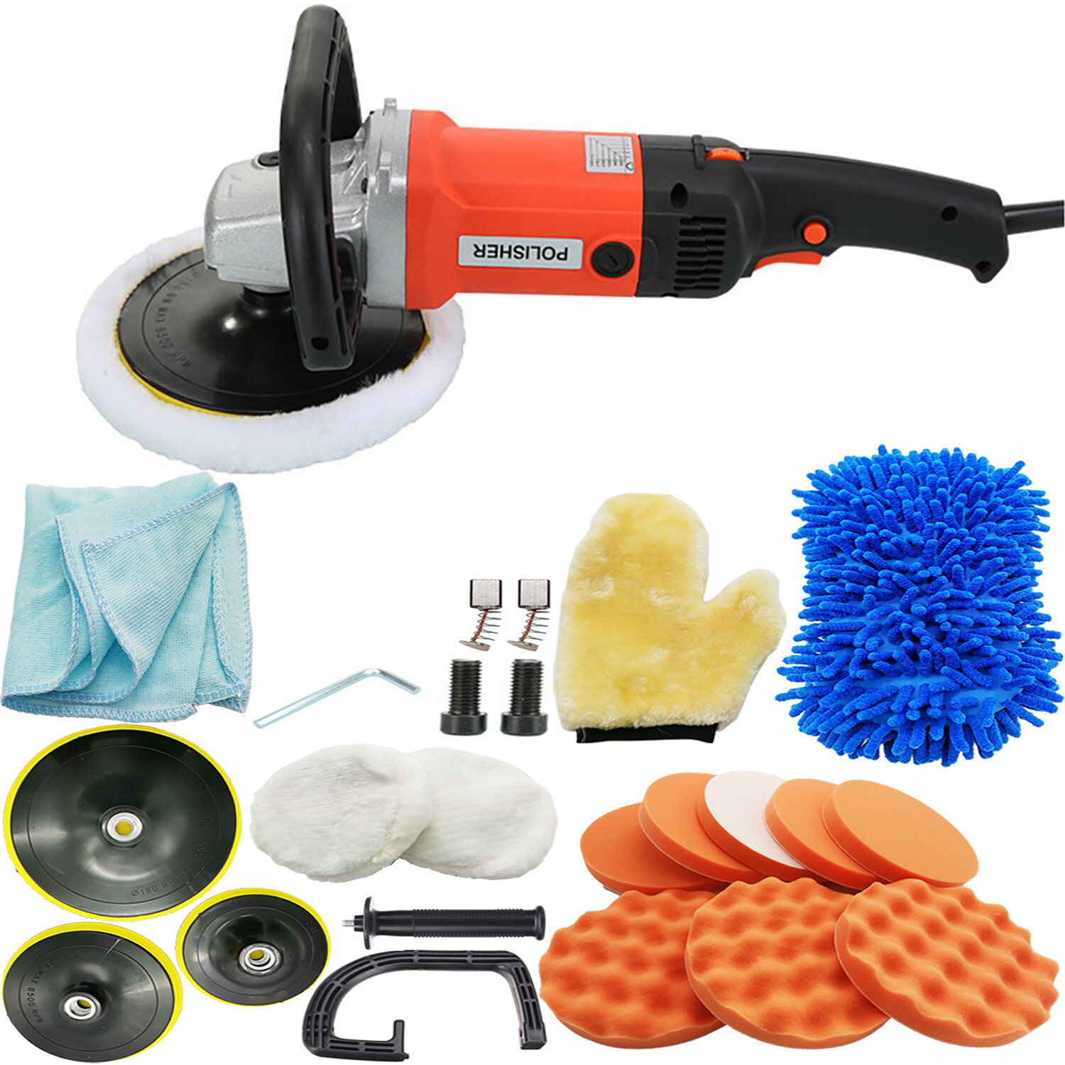 1400W Car Polisher Polishing Machine Buffer Sander 5″ 6″ 7″ Wax Pad Buffing Kit