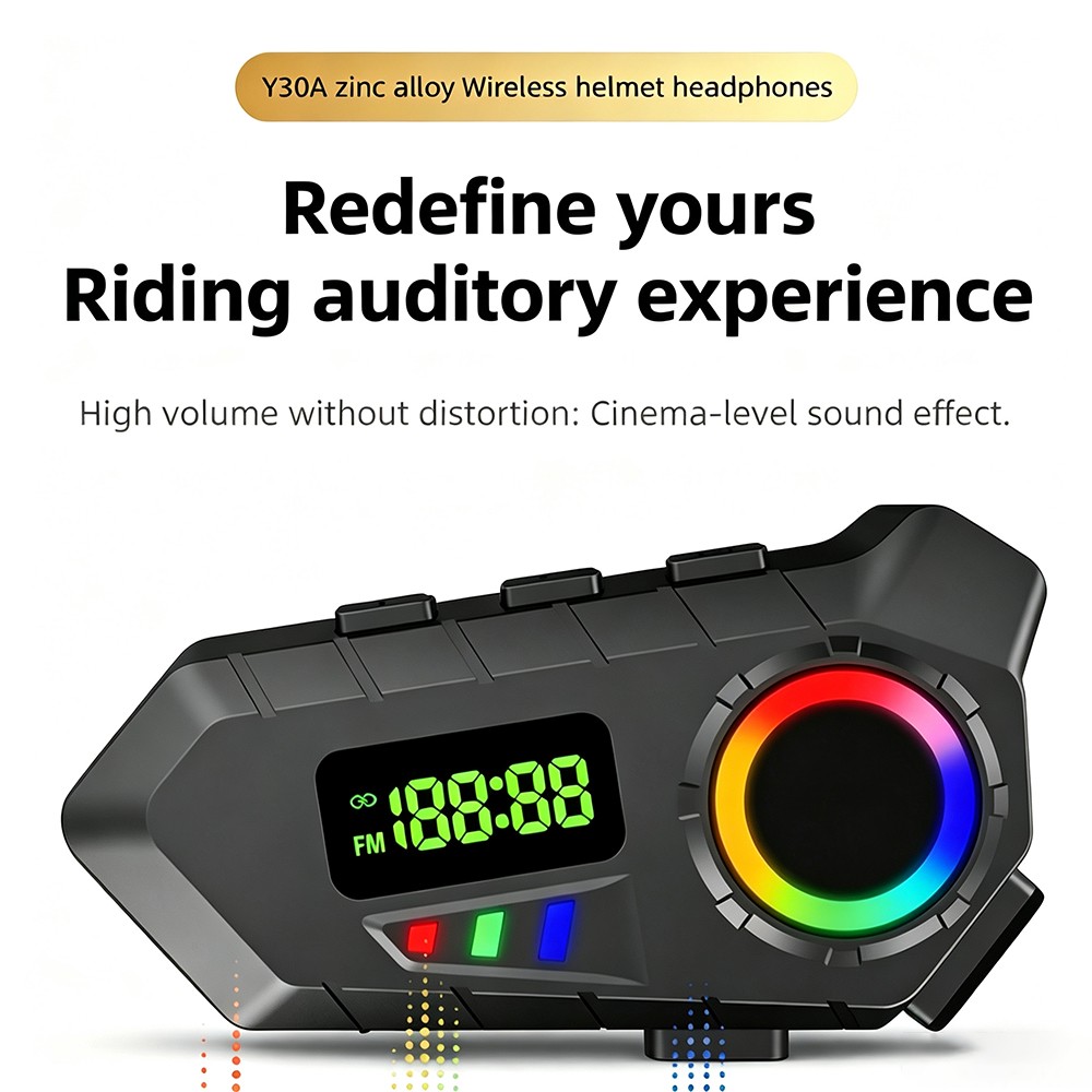 Motorcycle Helmet Intercom Bluetooth Headset LCD RGB Lights HiFi Stereo BT 6.0