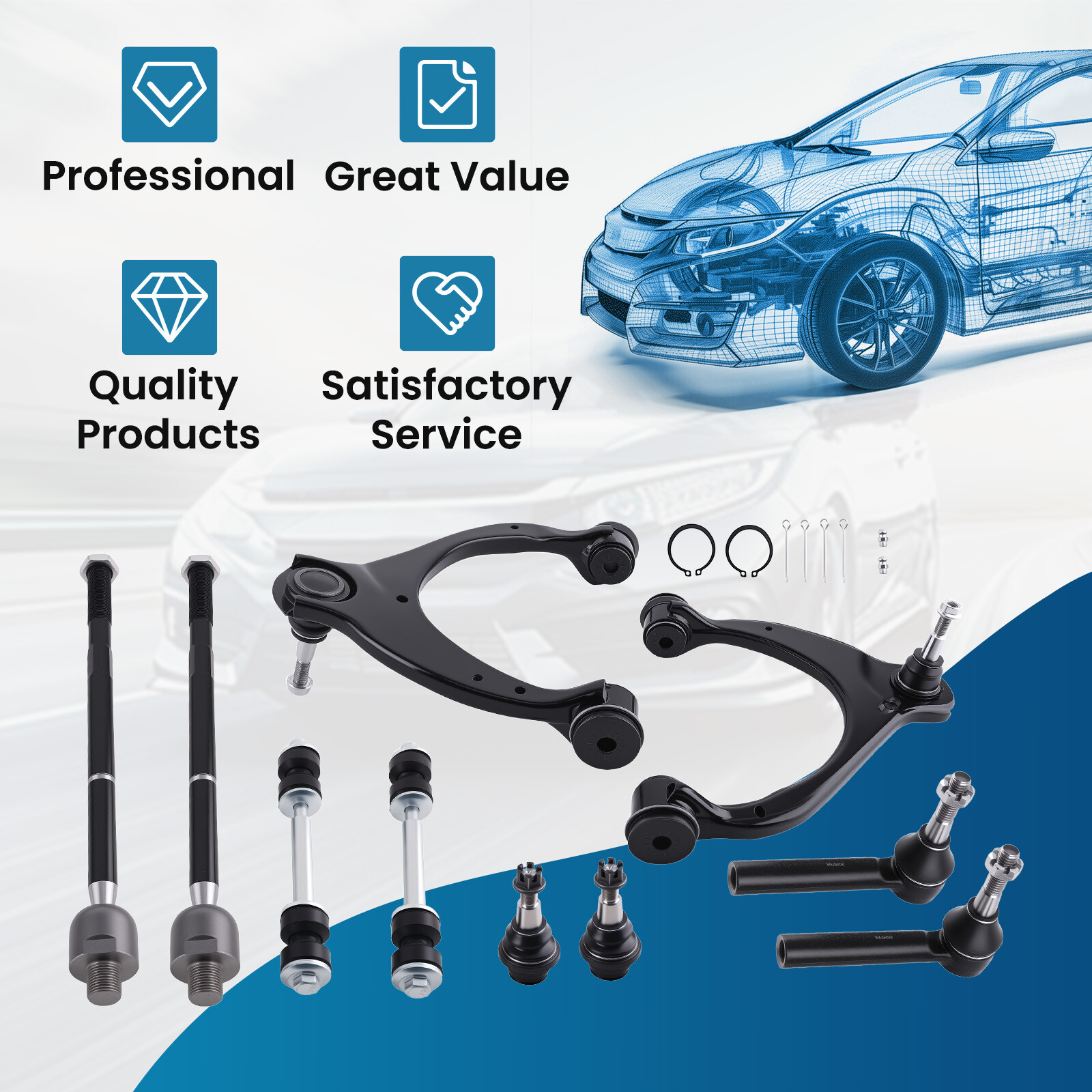 Front Upper Control Arms w/ Ball Joints Tie Rods for Chevy Silverado Sierra 1500