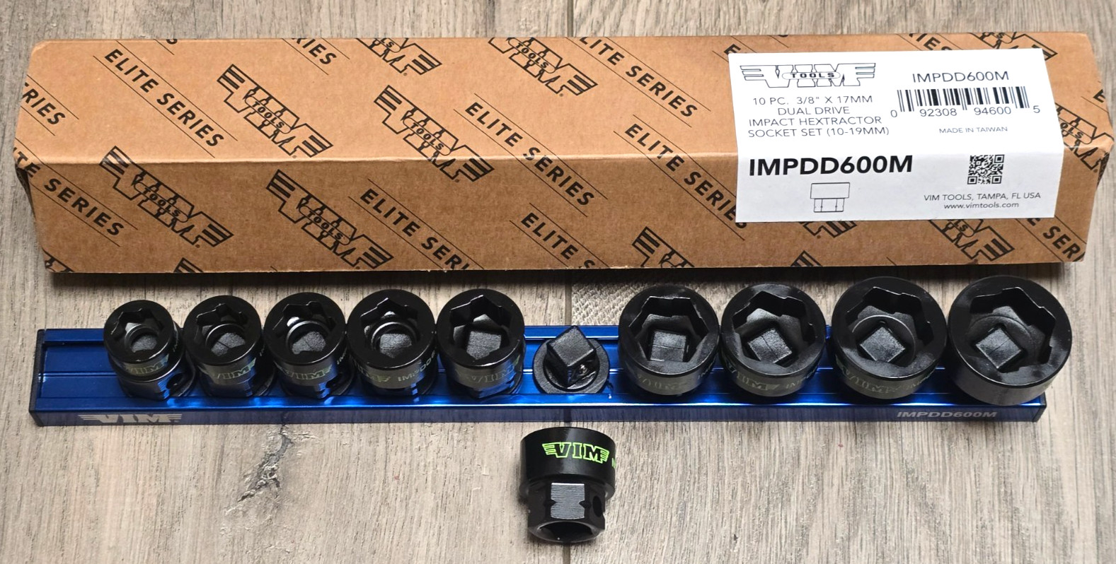 VIM Tools IMPDD600M, 10pc 3/8″dr / 17MM Dual Drive Impact / Extractor Socket Set