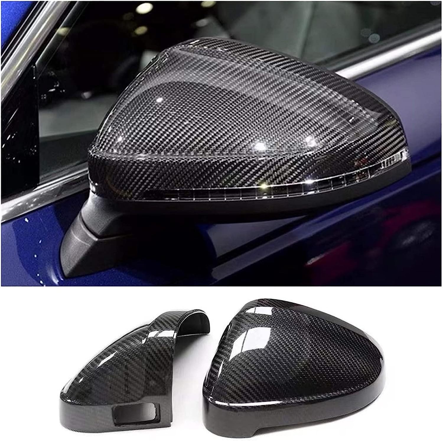 For Audi A4 B9 S4 A5 S5 RS5 17-23 Carbon Style Mirror Cover Caps W/ Lane Assist