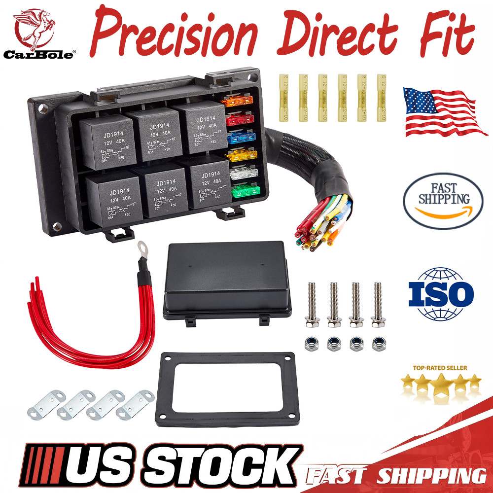 Waterproof 12V 6 ATO Fuse Relay Box Block Kit w/Pre-Wired Harnessfor DC Auto UTV