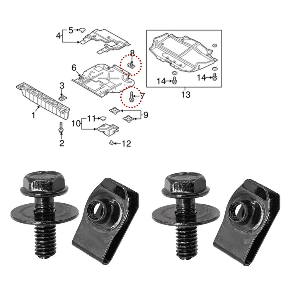 Car Body Bolts & U-nut Clips M6 Splash Shield Retainer Fastener Rivet Screws