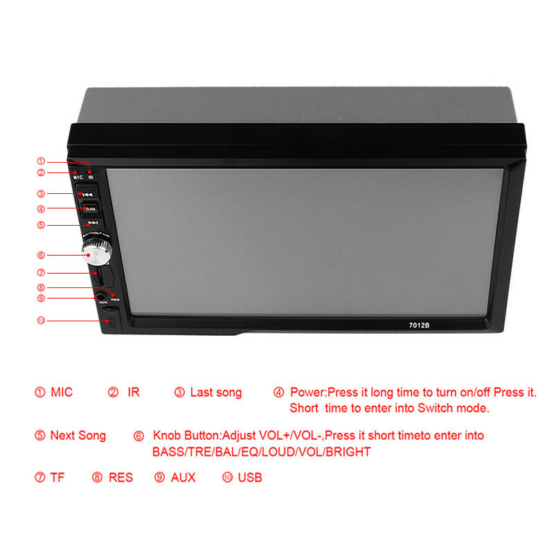 7” Touch Screen Double Bluetooth Car Stereo Radio MP5 Player Reversing Camera