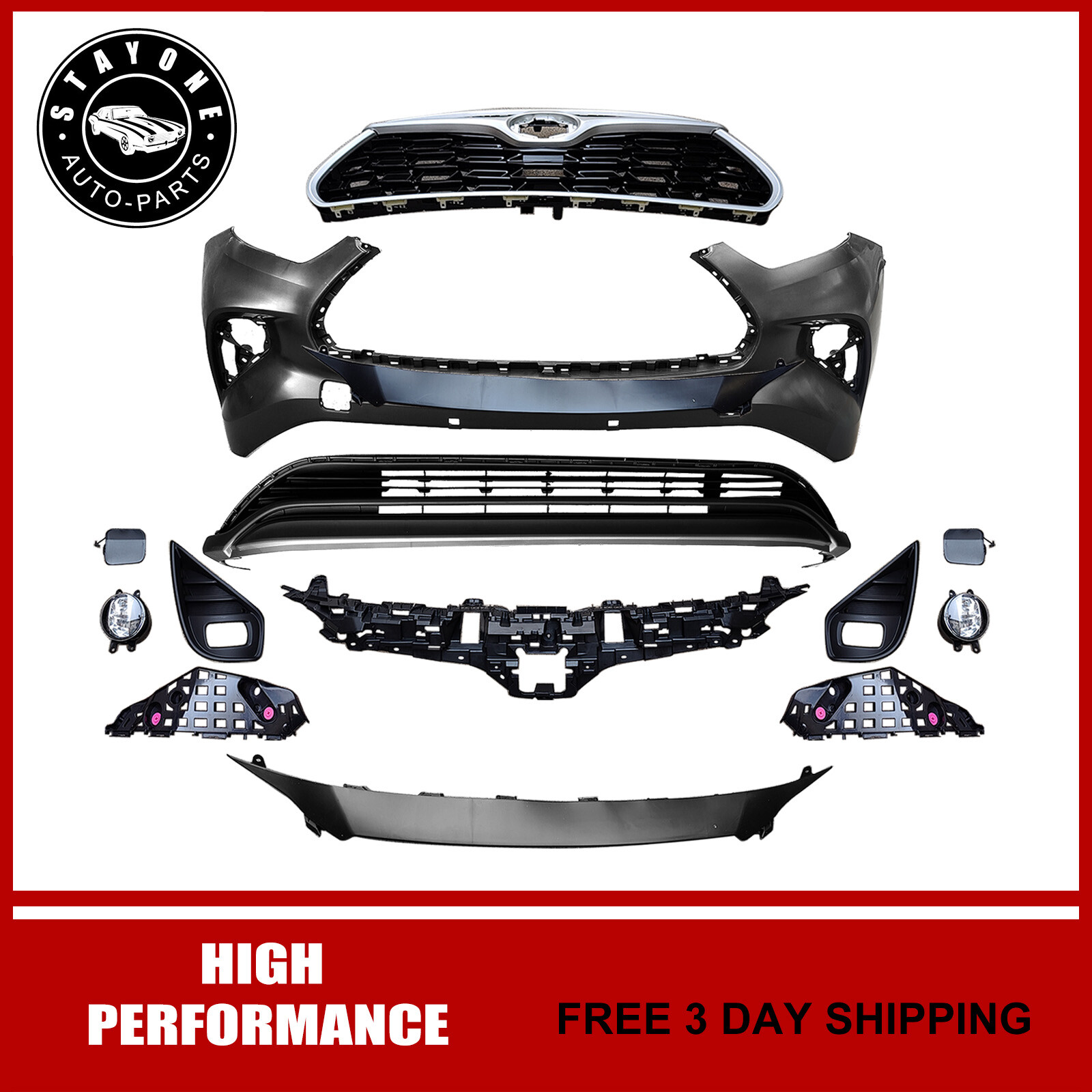New Complete Front Bumper Assembly 13pcs Fits 2020-2022 Toyota Highlander