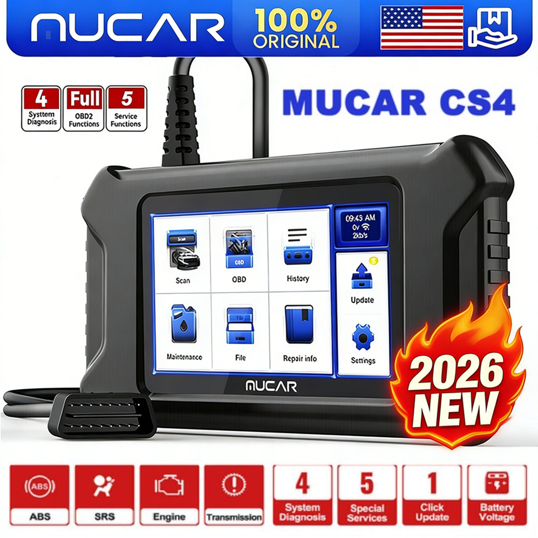 MUCAR CS4 Car OBD2 Scanner Code Reader Check Engine ABS SRS Oil Diagnostic Tool