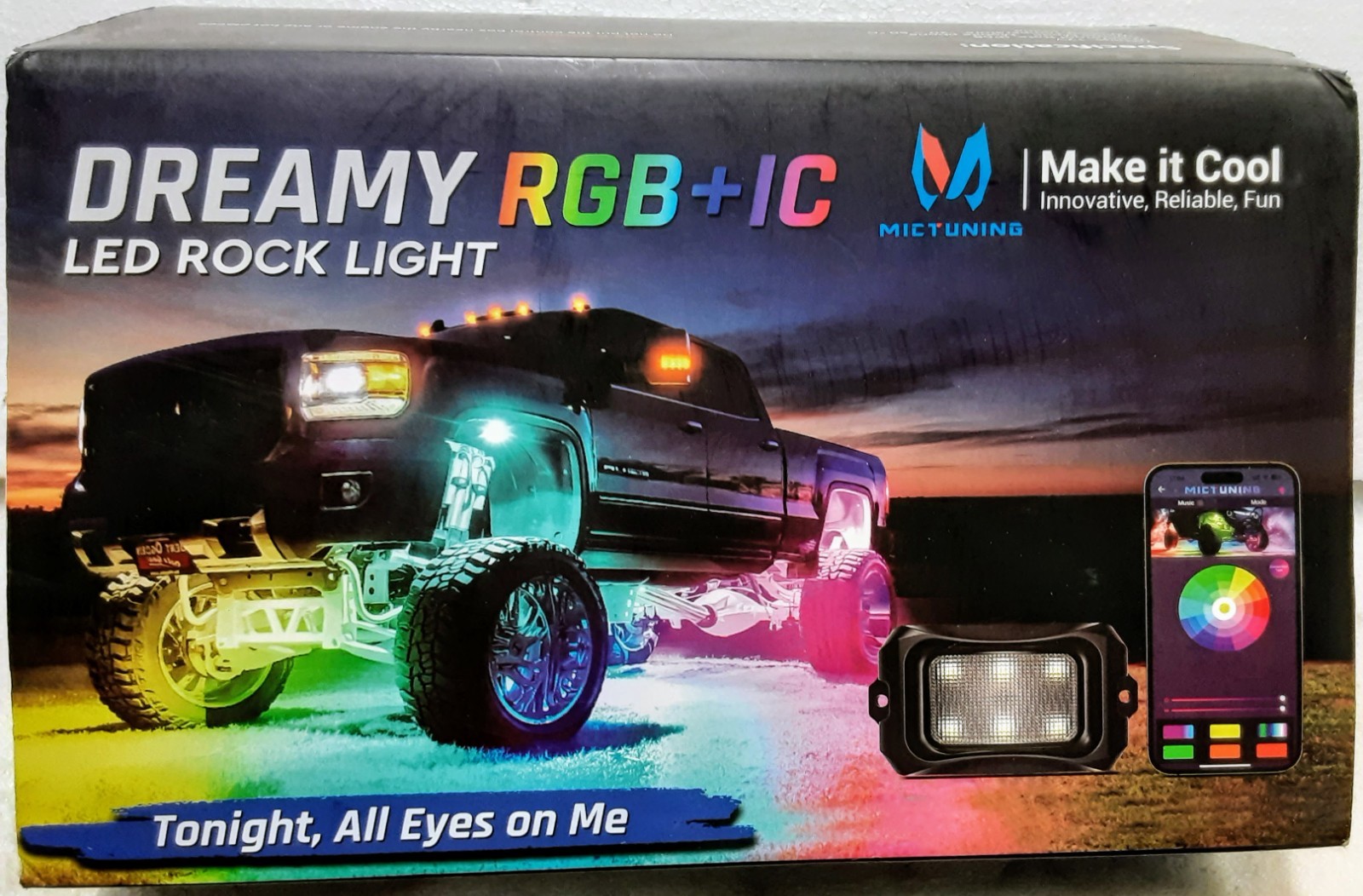 MICTUNING 4 Pods RGB+IC LED Rock Lights Dream Color Chasing Light, Bluetooth APP