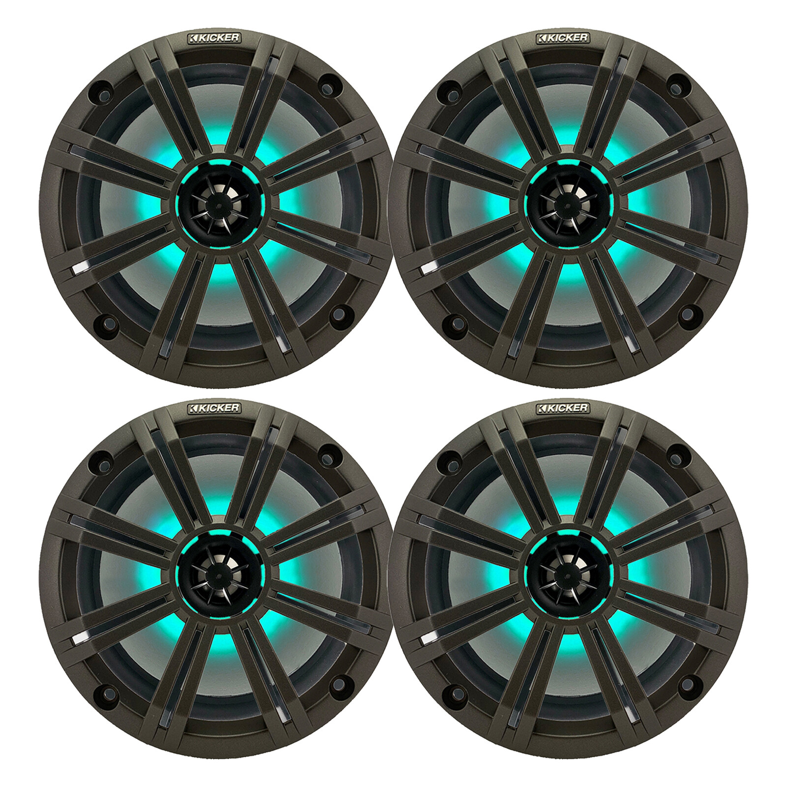 Kicker 8″ 300W 2-Way Marine MultiColor LED Speakers (Qty 4) w/Charcoal Grilles