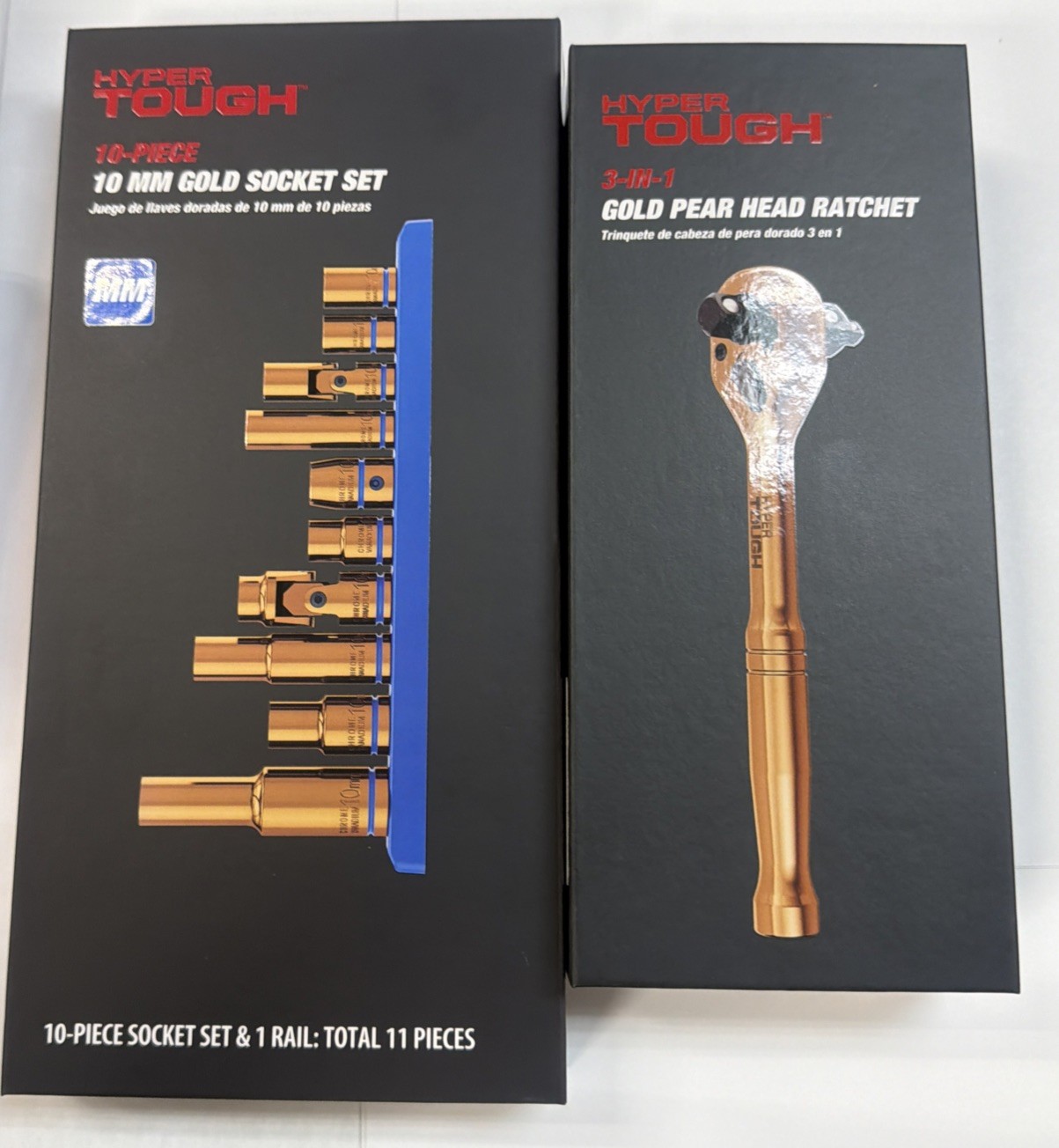 Hyper Tough Gold 10mm Socket Set + Matching 3 In 1 Gold Ratchet New – Bundle