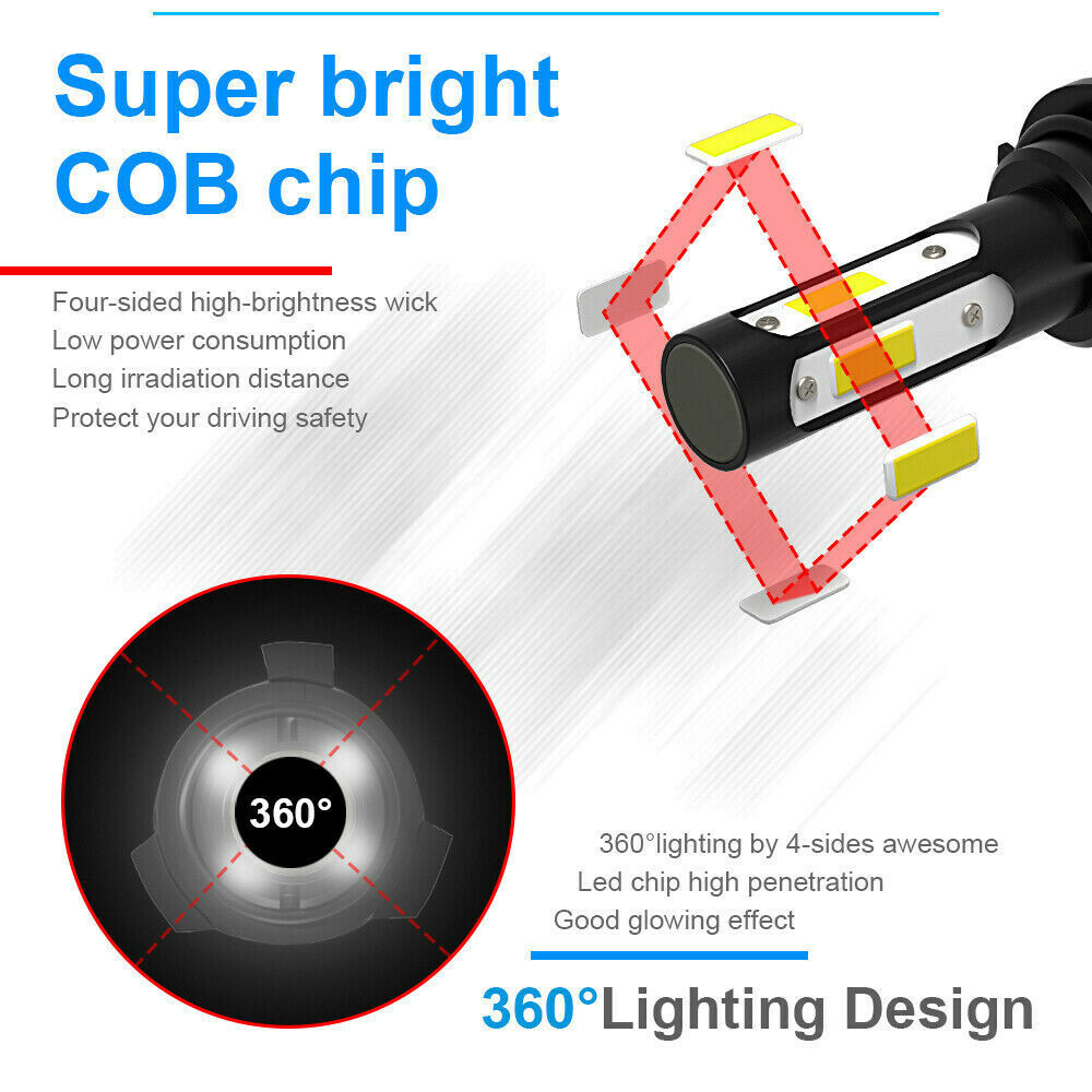 AUIMSOCO H11 LED Headlight Kit 6K Low Beam Bulbs Super White 30Days Free Return