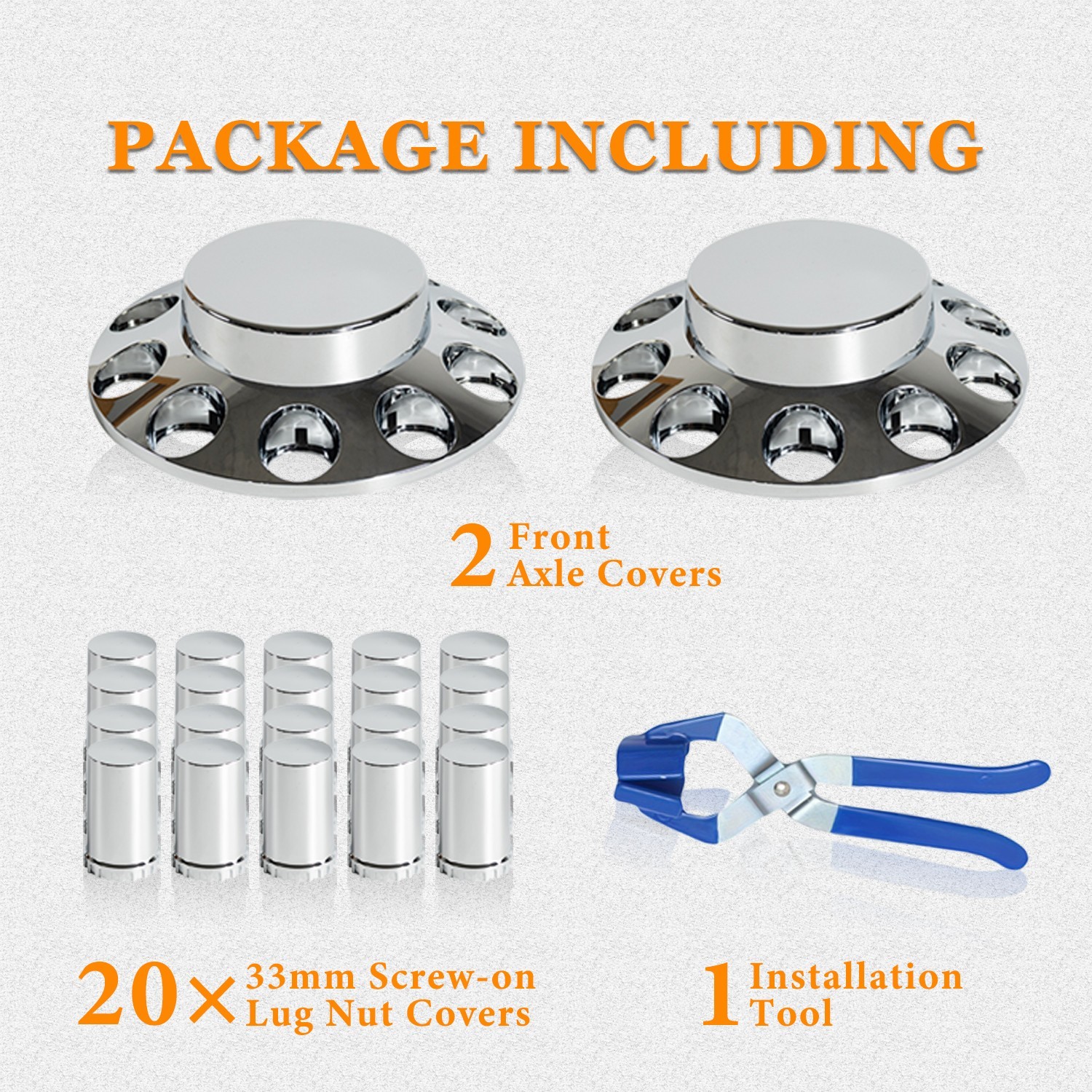 Chrome Front Axle Covers Flat Thread-on 33mm Wheel Lug Nut Caps for Semi Trucks