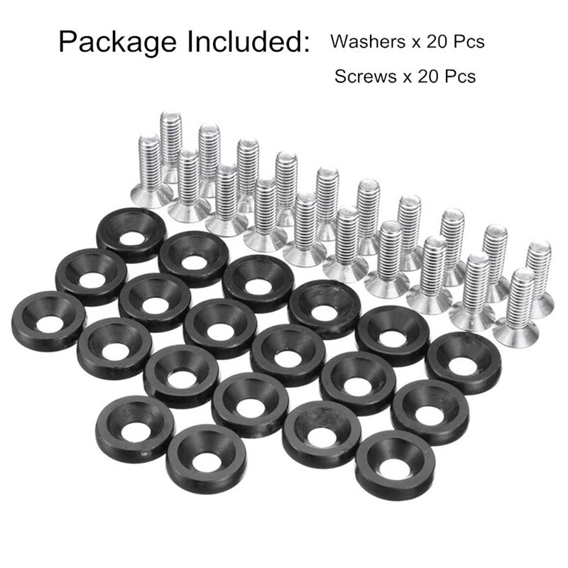 20pcs Black Billet Aluminum Fender Bumper Washer Bolt Engine Bay Dress Up Kit