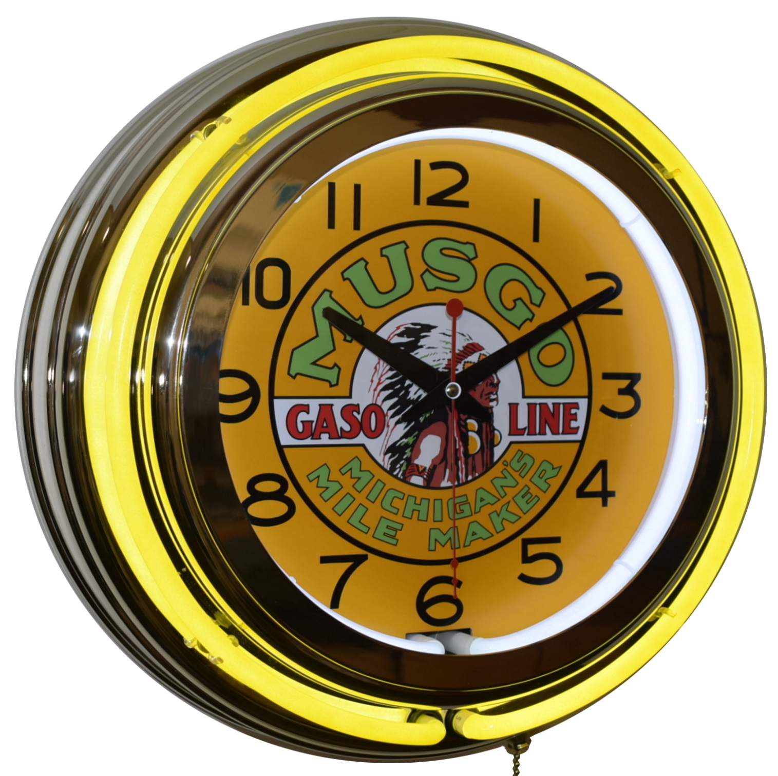 15″ MUSGO GASOLINE Double Neon Clock Man Cave Garage Decor (Yellow)
