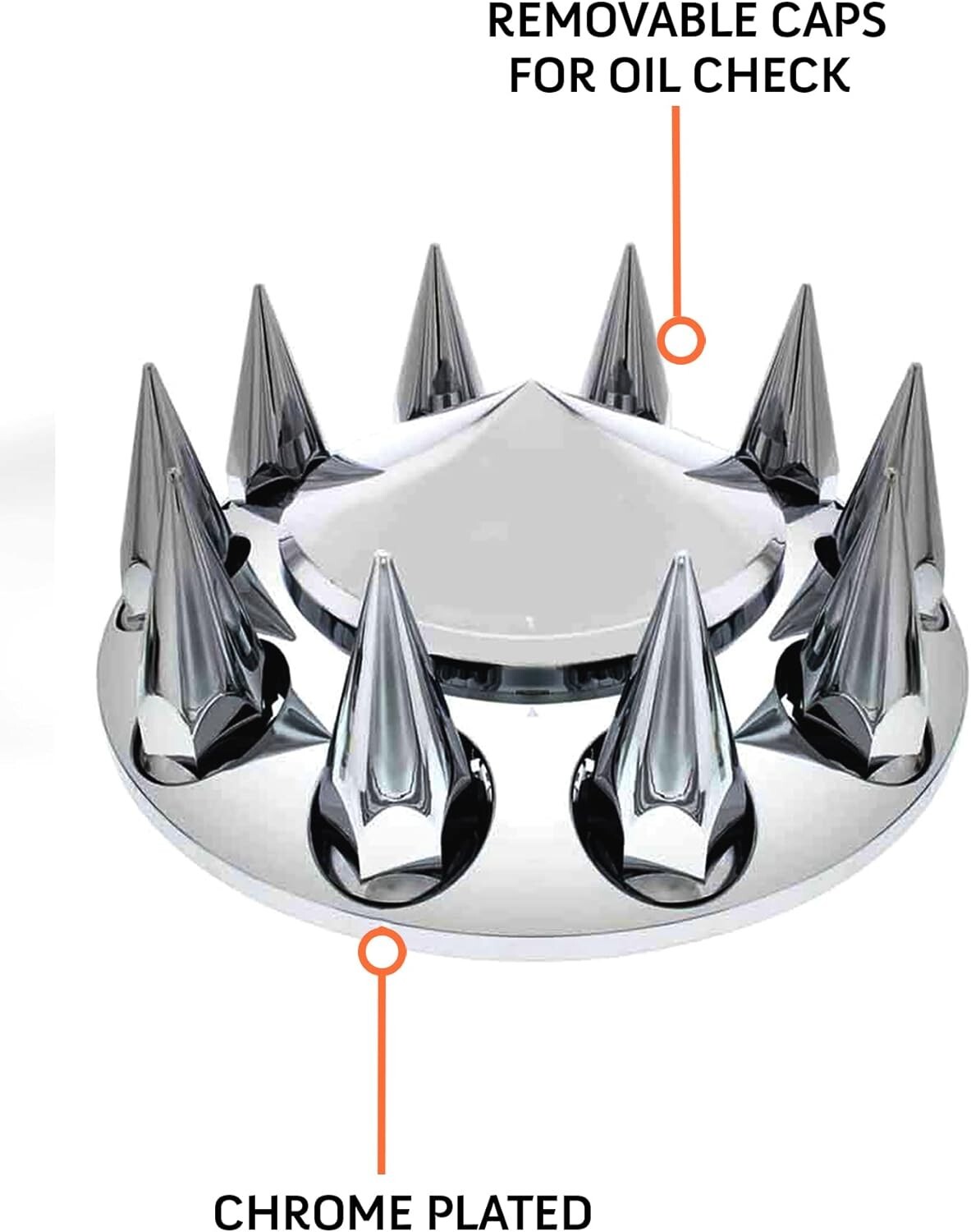 Spiked Hub Cover Chrome ABS Kits 33mm Front & Rear Semi Truck Wheel Axle Covers