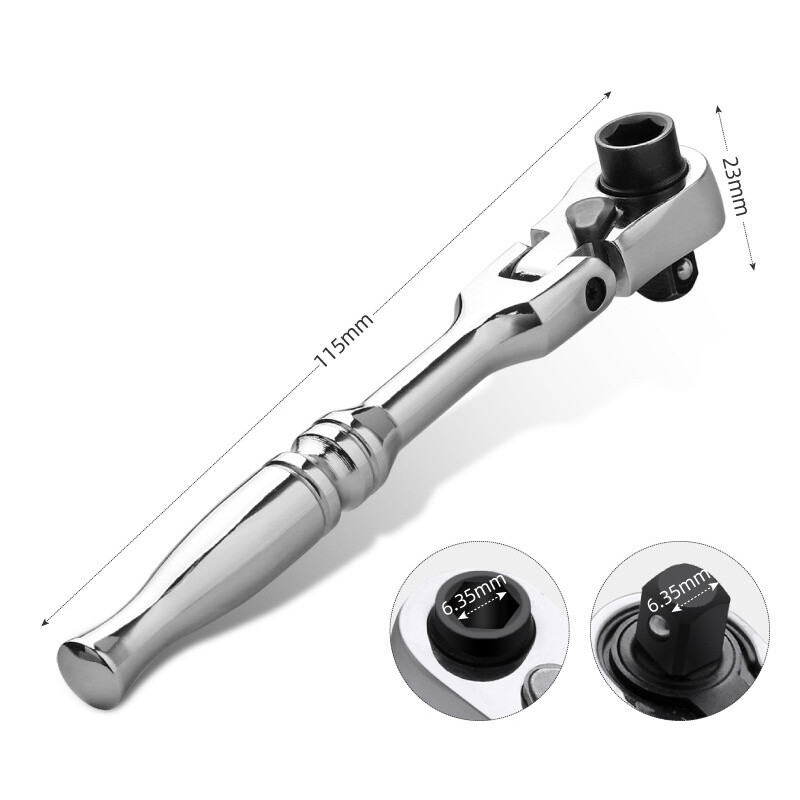 1/4″ Drive Ratchet Handle Socket Wrench 72 Tooth Flexible Head Stubby Round