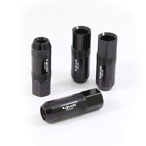 VMS 20 BLACK 60MM ALUMINUM EXTENDED TUNER LUG NUTS LUGS FOR WHEELS RIMS 12X1.25