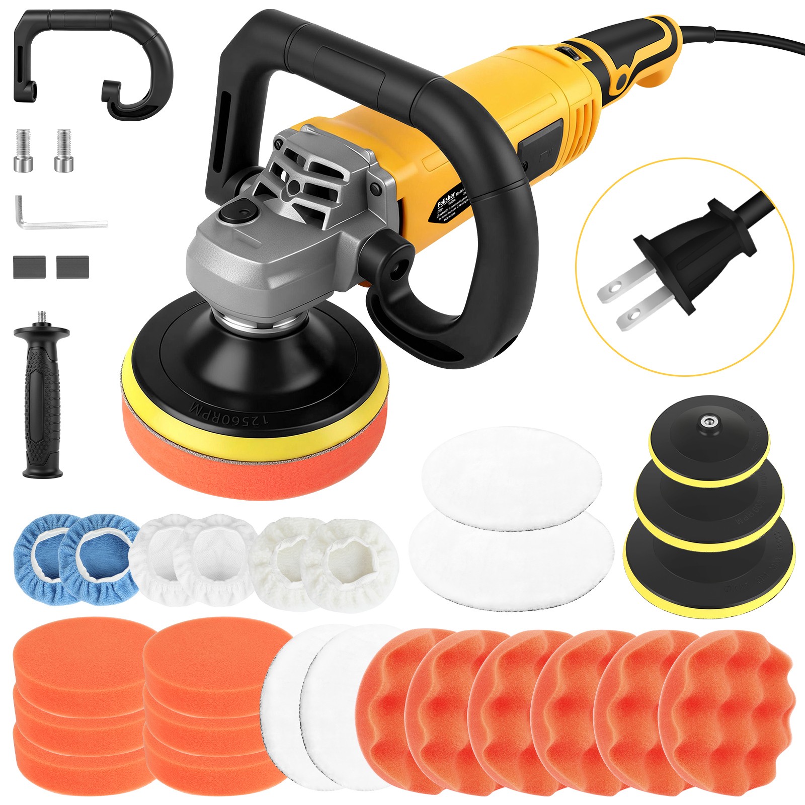 2000W Car Polisher Polishing Machine Kit Buffer Sander Variable Speed 5&6&7″ Pad