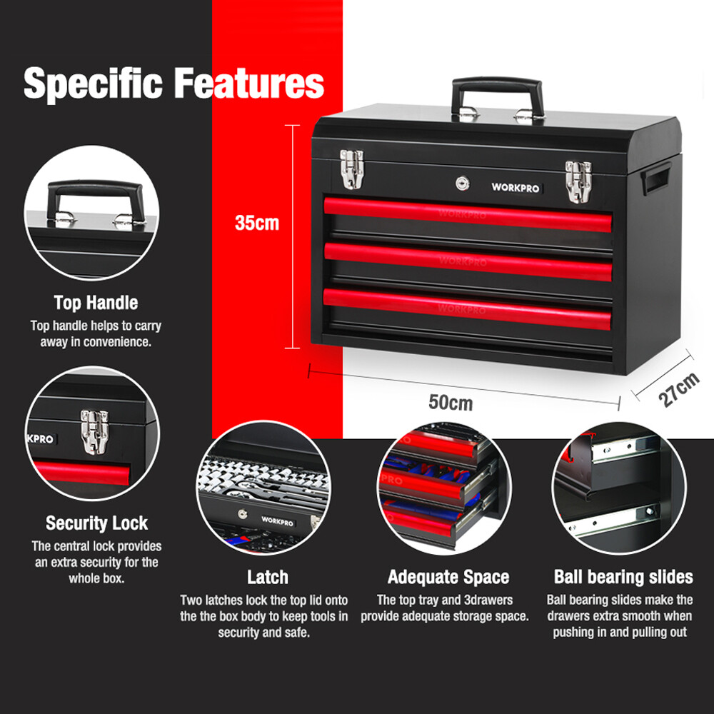 WORKPRO 408PCS Mechanics Tool Set 3Drawer Home Repair Tool Kit Hand Tool Kit Set