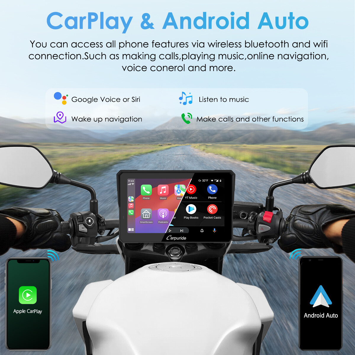 Carpuride W702Pro Wireless Carplay Android Auto Waterproof Touchscreen For Motor