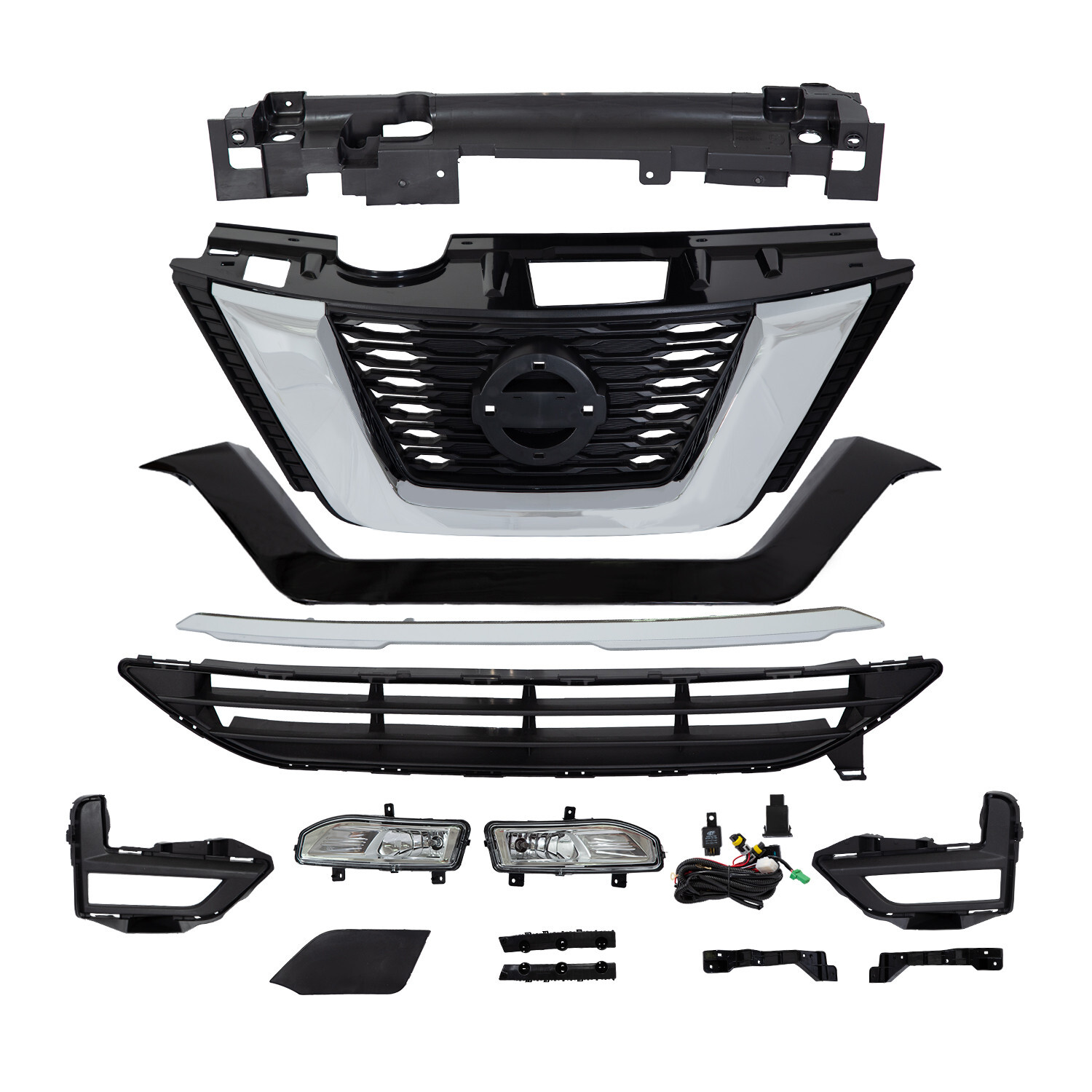For Nissan Rogue 2017-2020 Front Upper Lower Grille Assembly Fog lights Kit