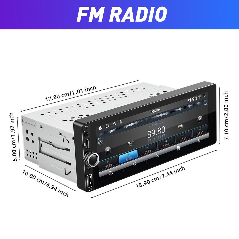 6.86” Single 1Din Car Stereo Radio Carplay/Android Auto Touch Screen MP5 Player
