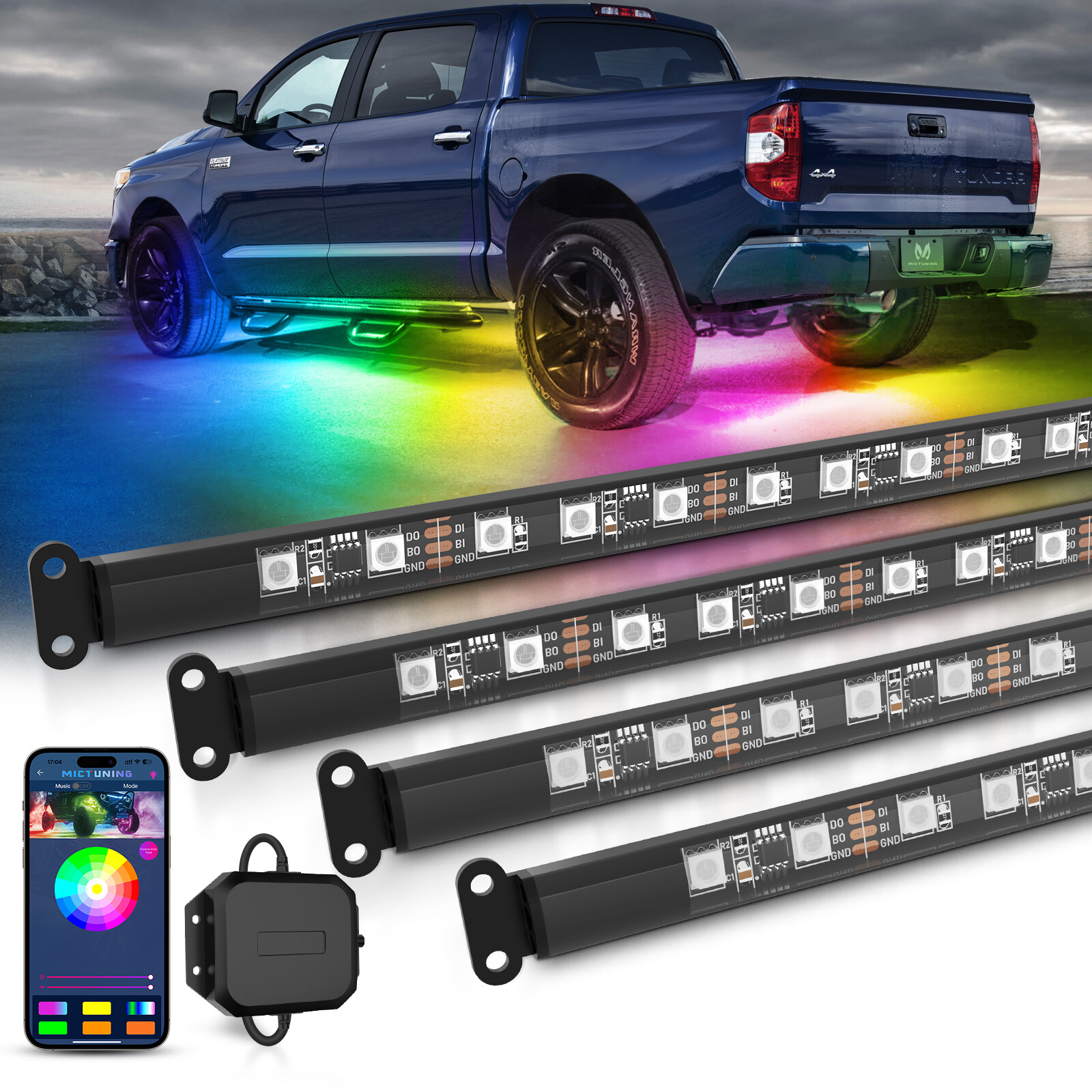 MICTUNING 252 LED RGB+IC LED Underglow Neon Kit Car Light Strip Dream Color Lamp