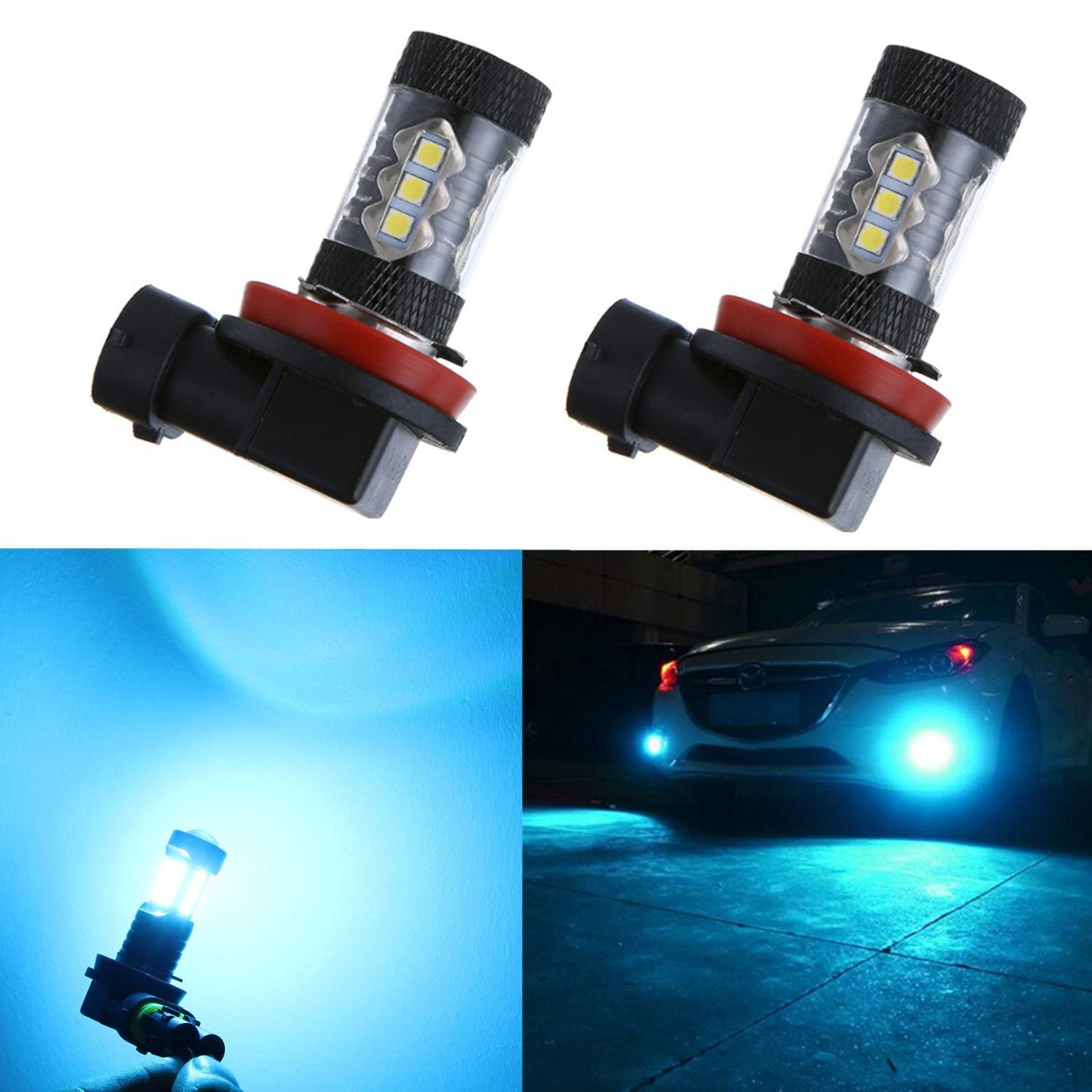 2Pcs 80W Ice Blue High Power LED Bulbs Fog Light For Toyota Corolla 2009-2013
