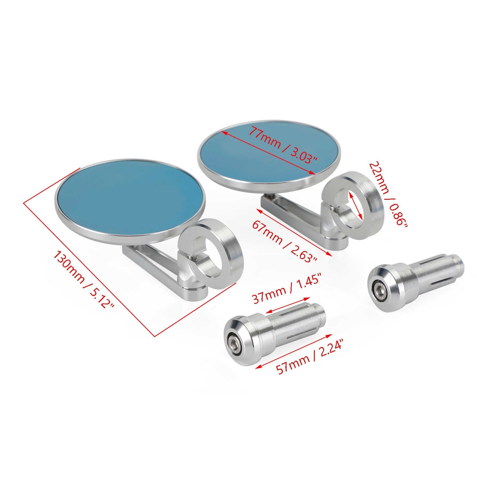 🚀Pair Rear View Round BAR End Mirror 7/8″-1″ Handleba Silver Aluminum Universal