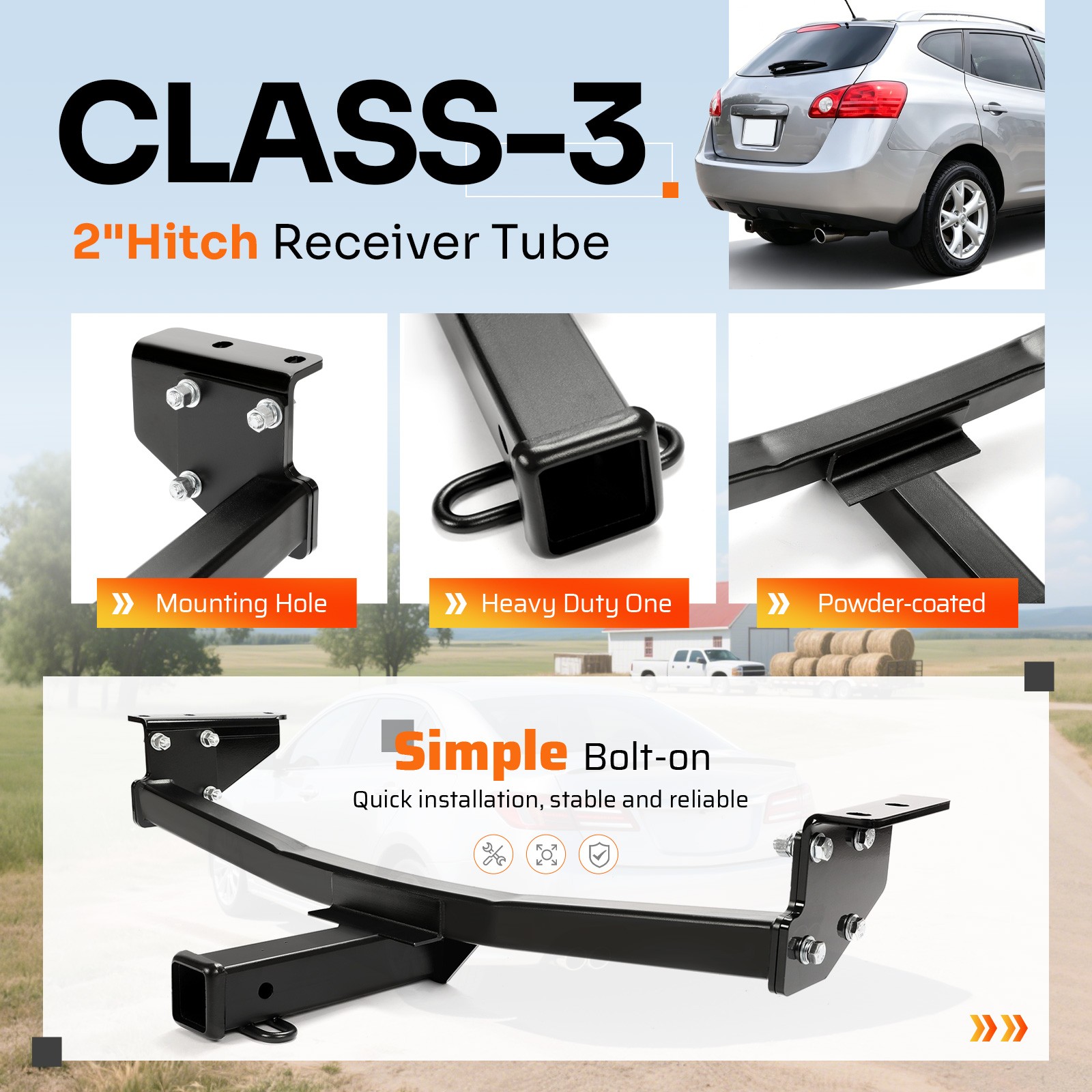 For Nissan Rogue 2008-2020 Class 3 Trailer Hitch Tow 2” Receiver Powder Coated