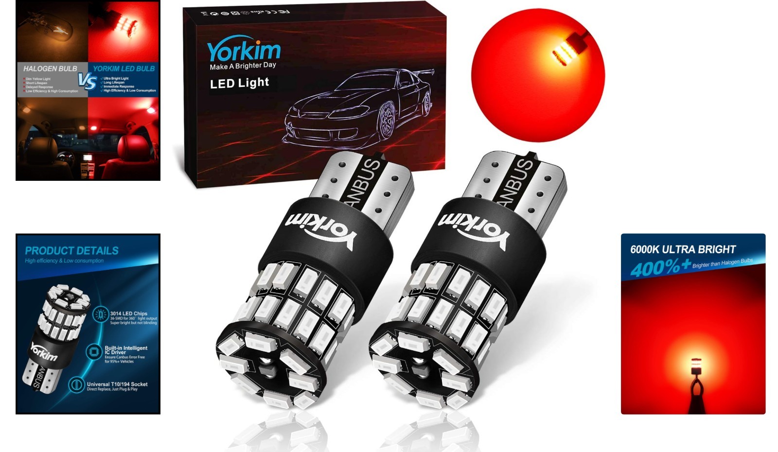 Long-Lasting 194 Red LED Bulbs – 50,000 Hours, Plug & Play Installation – 2 Pack
