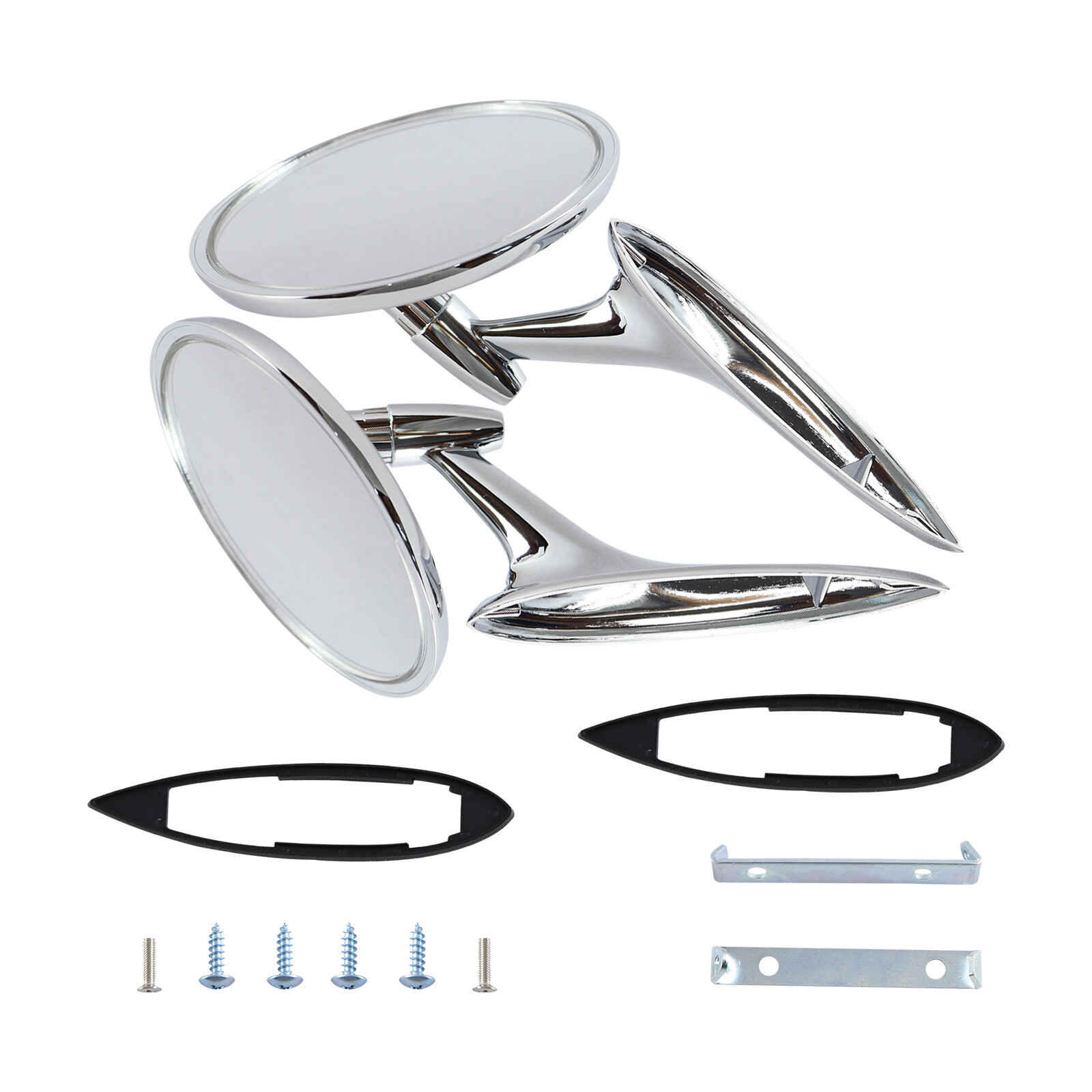 Round Outside Rearview Mirrors Ribbed Base Fits 1963-1965 Chevy Impala Nova