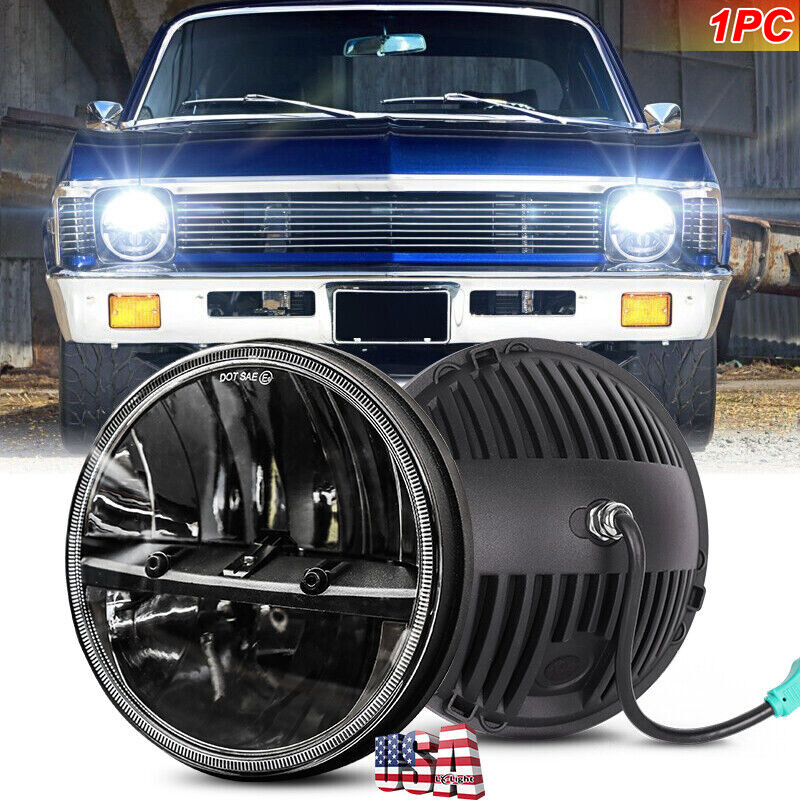 DOT Approved 7″ inch Round Led Headlight High-Low Beam for Chevy II/Nova 1969-79