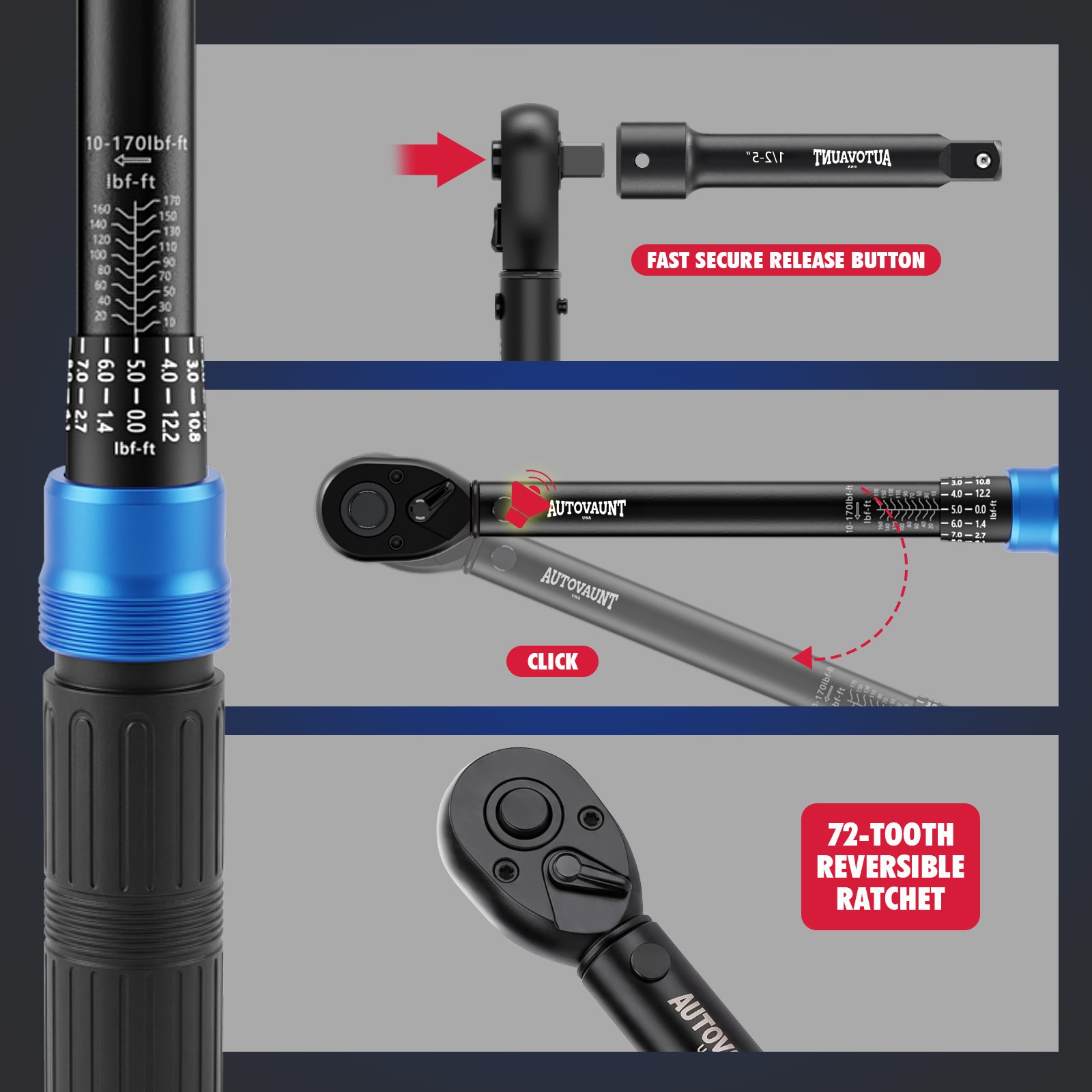 1/2″ Torque Wrench Snap Socket Professional Drive Click Ratcheting Father’s Day