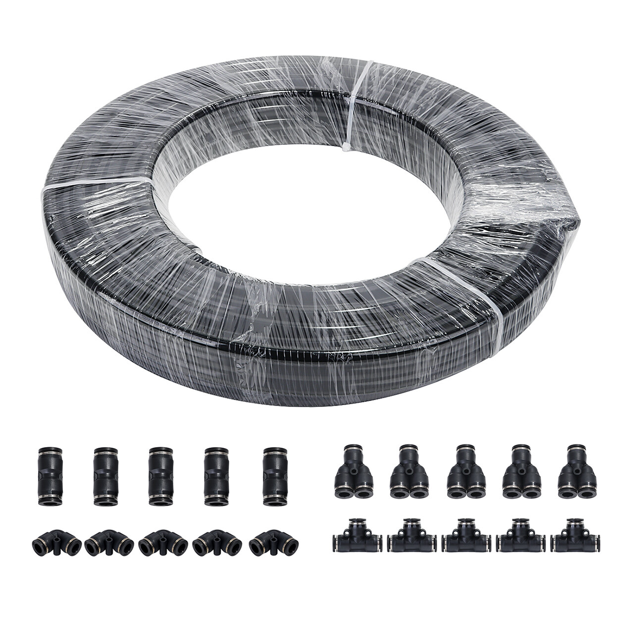 Nylon Air Line Dot OD 3/8″ 33ft 50ft 100ft 200ft Or Push To Connect Fitting 5Pcs